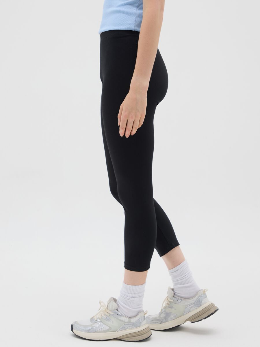 Women's black stretch cotton leggings regular fit_3