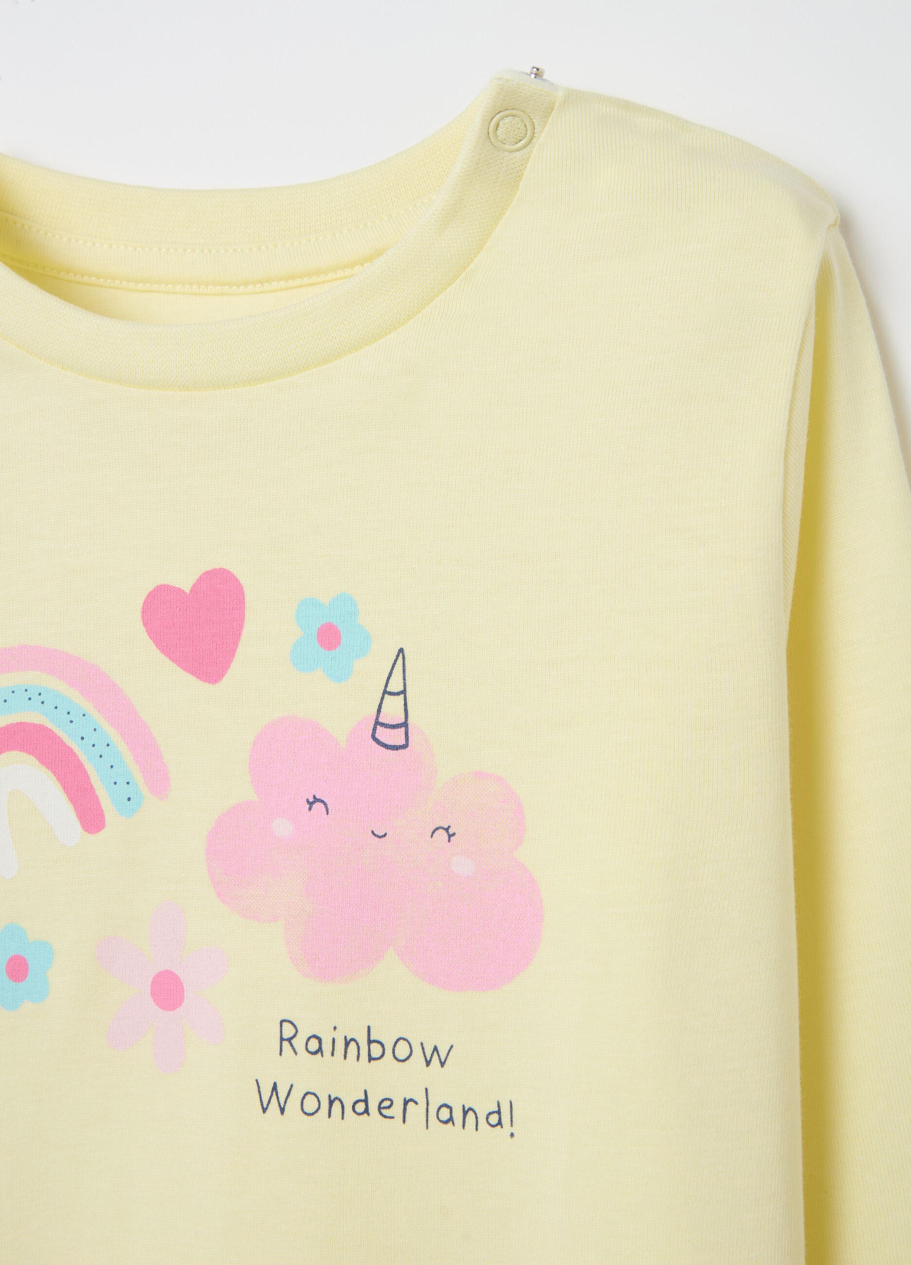 Organic cotton pyjamas with "Rainbow Wonderland!" print