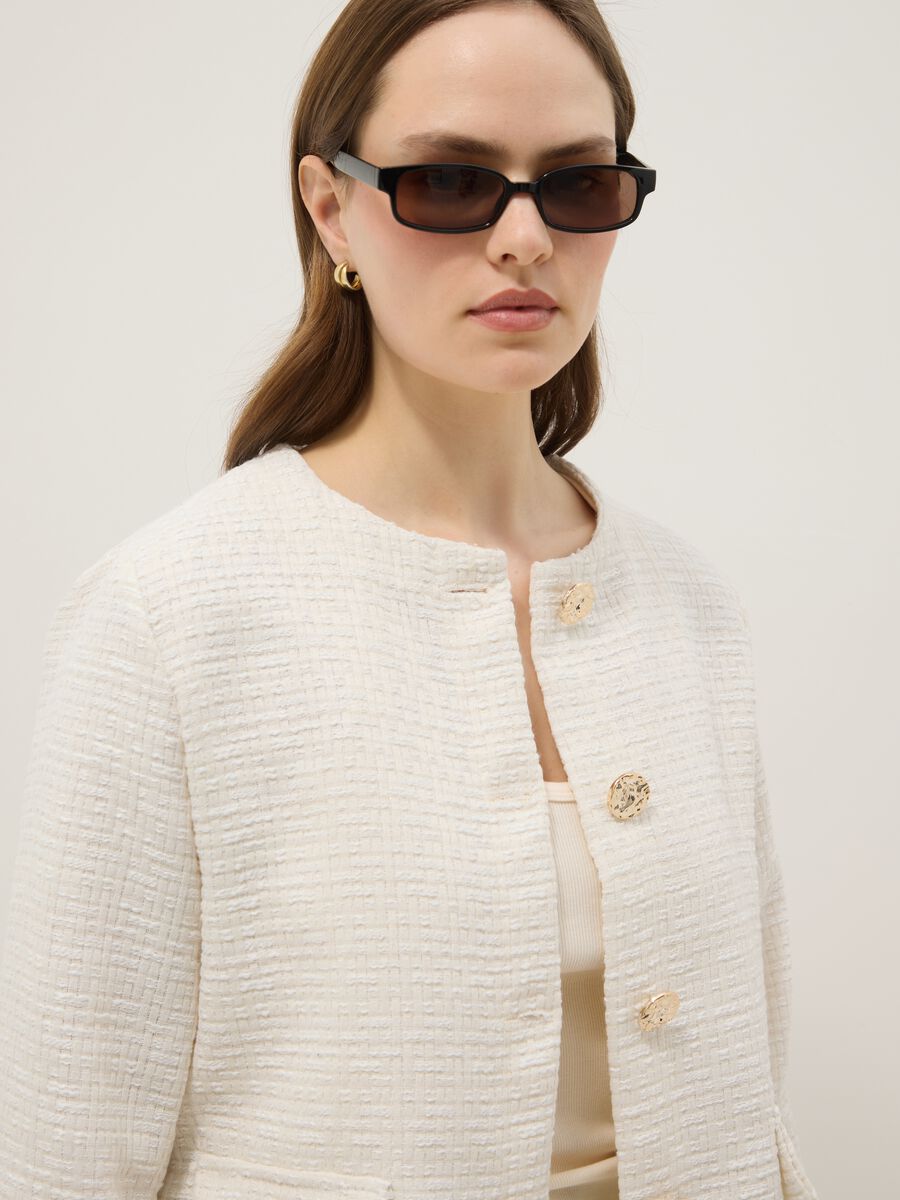 Short white jacket with jewel buttons, regular fit_0