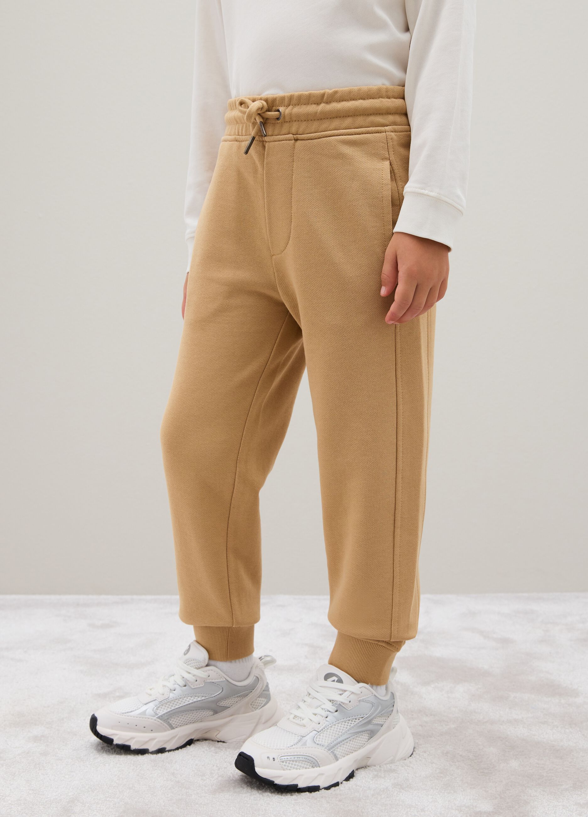 Children's trousers in pure beige cotton regular fit