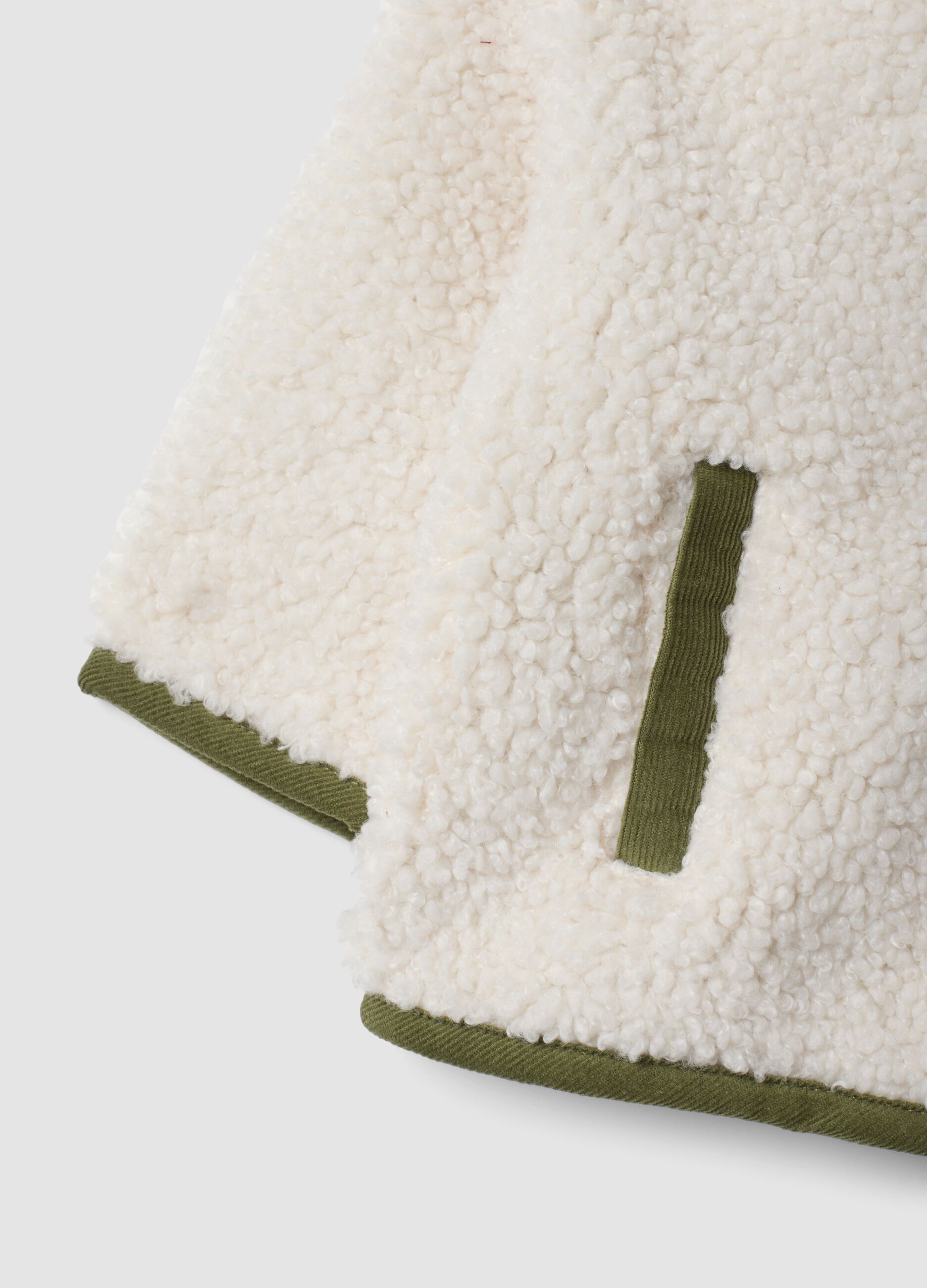 White padded teddy jacket with hood and zip