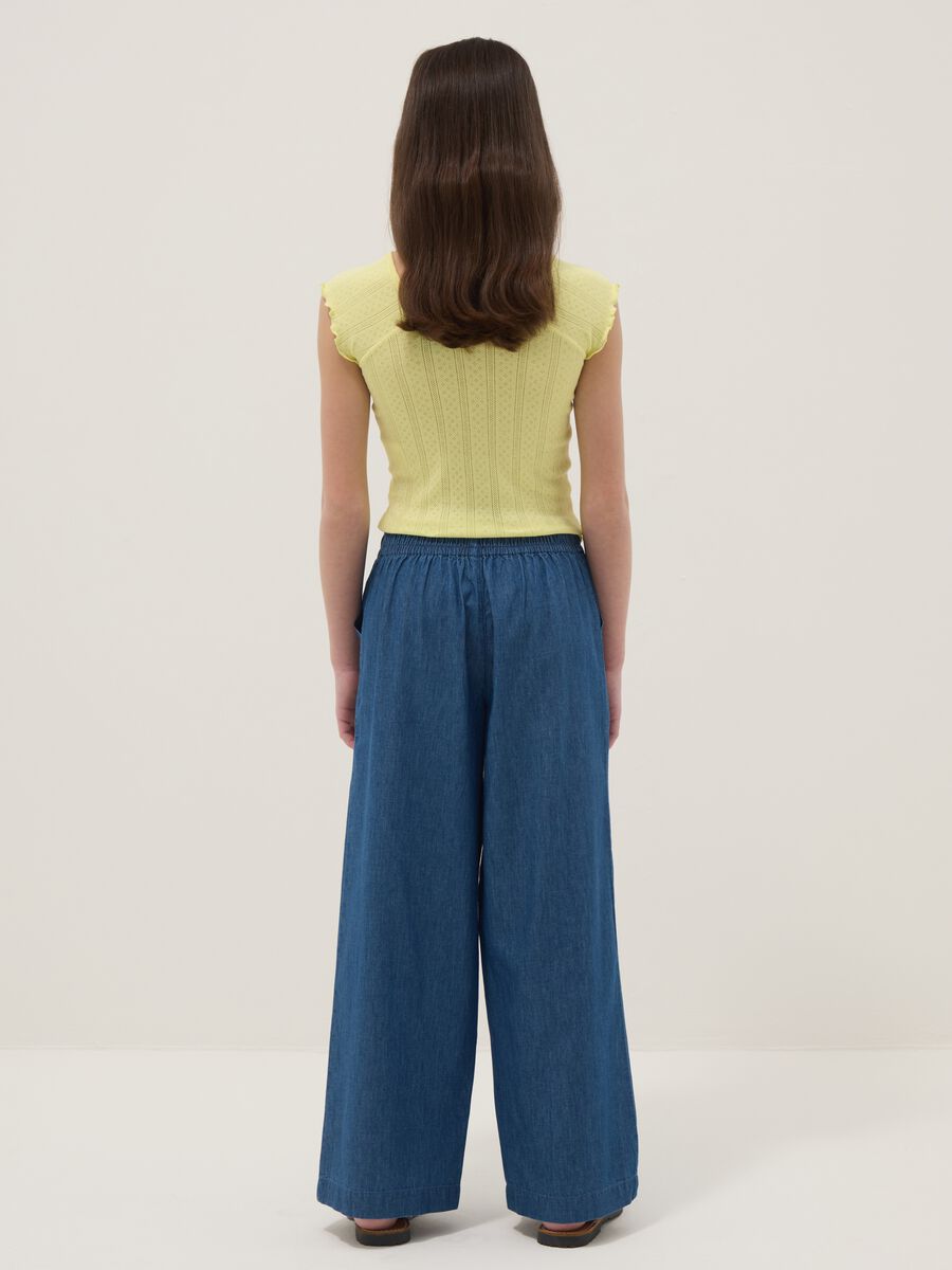 Pantaloni in puro cotone denim blu da ragazza wide leg_1