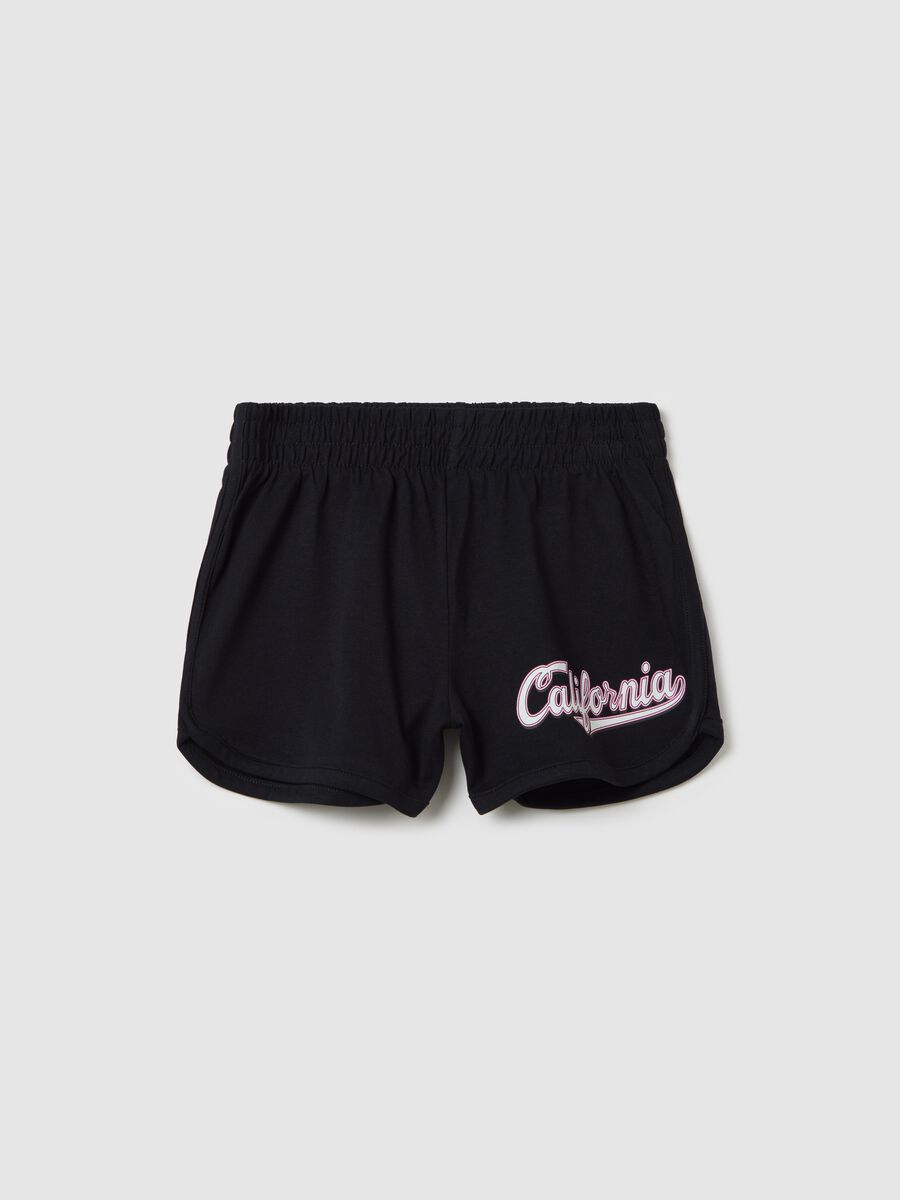 Fleece shorts with lettering print_0