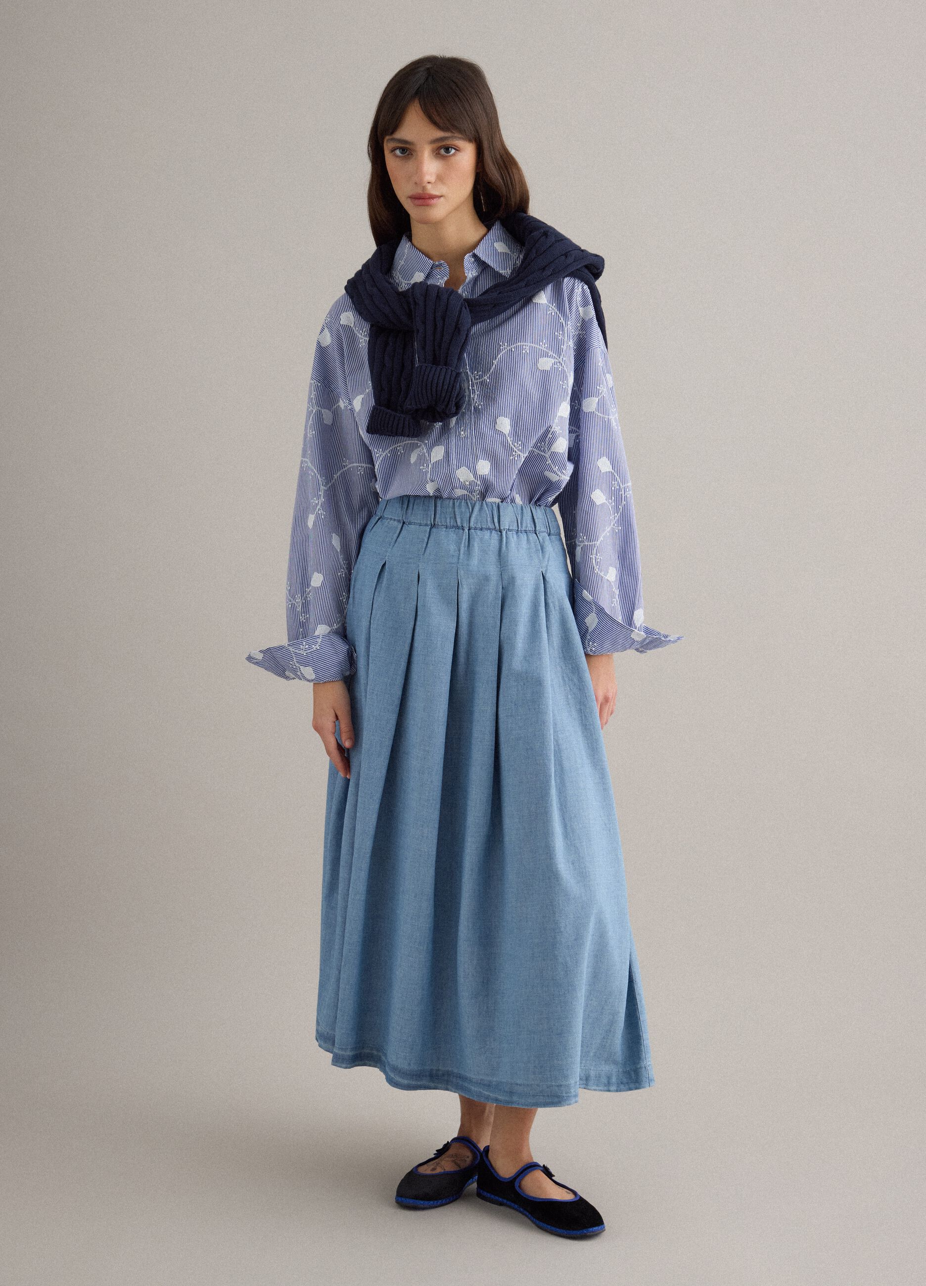 Sky blue pure cotton floral regular fit shirt
