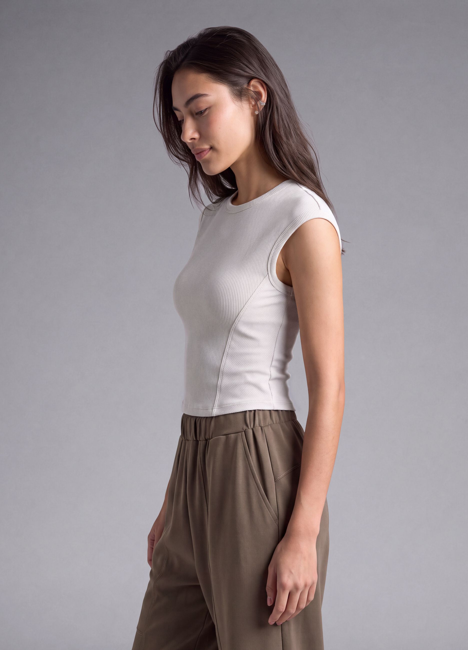 White ribbed stretch-modal fitted T-shirt ALTAVIA STUDIO