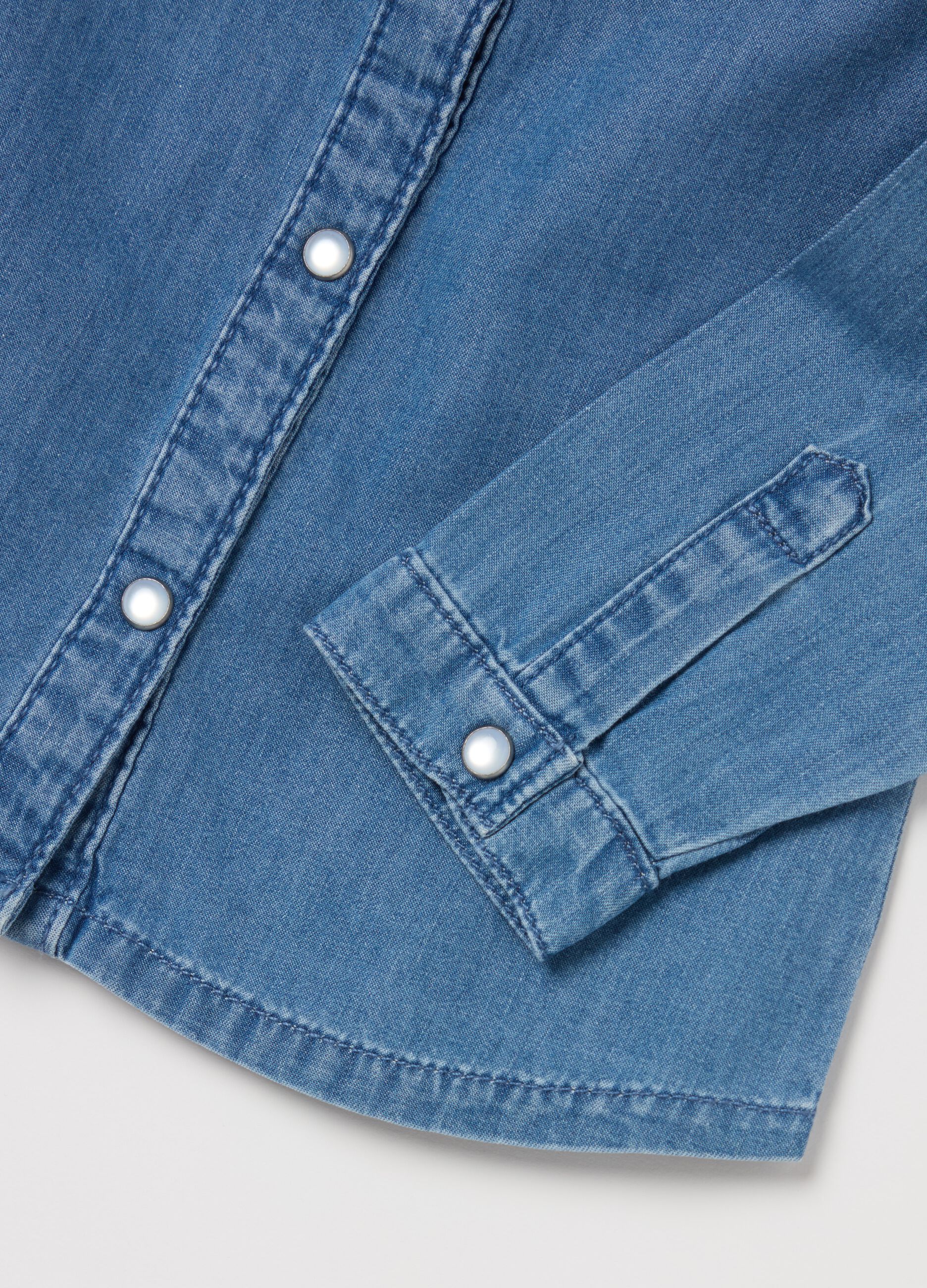 Denim shirt with flounce