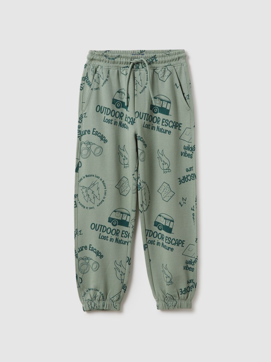 Children's green pure cotton regular fit trousers with print_0