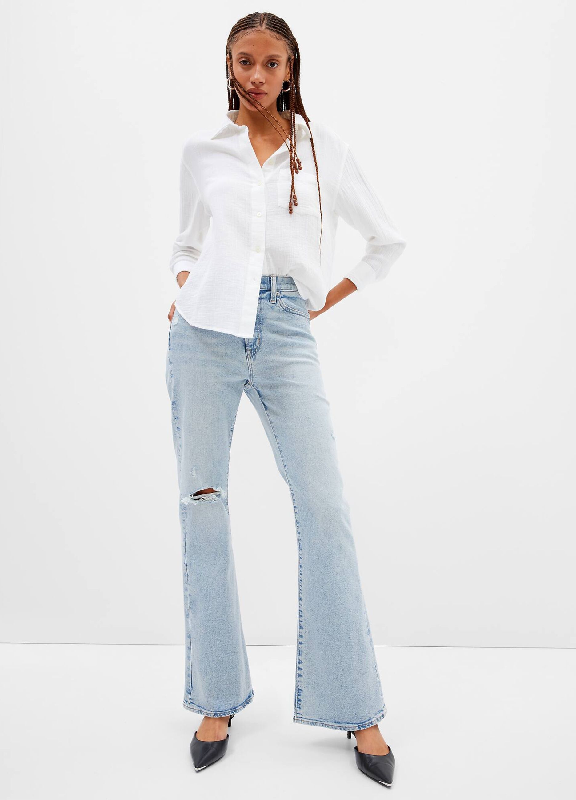 Jeans flare fit con abrasioni_2