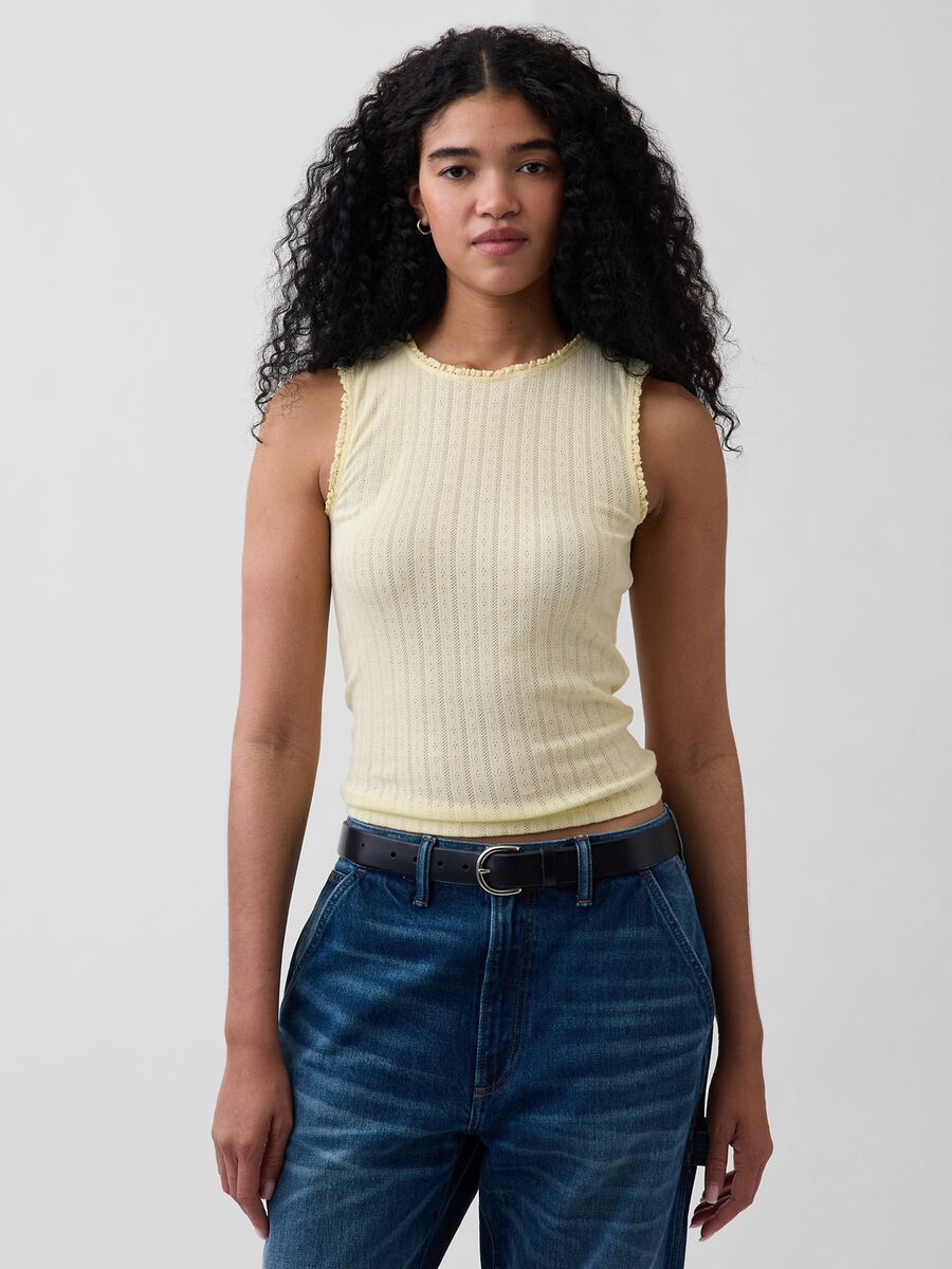Tank top in misto cotone a costine_0
