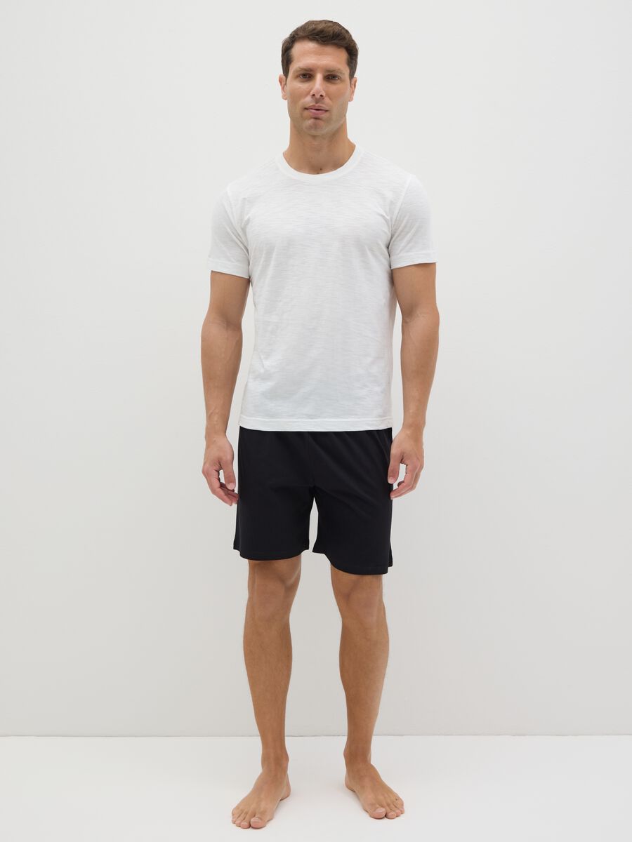 Short pyjamas in white and black slub jersey_0