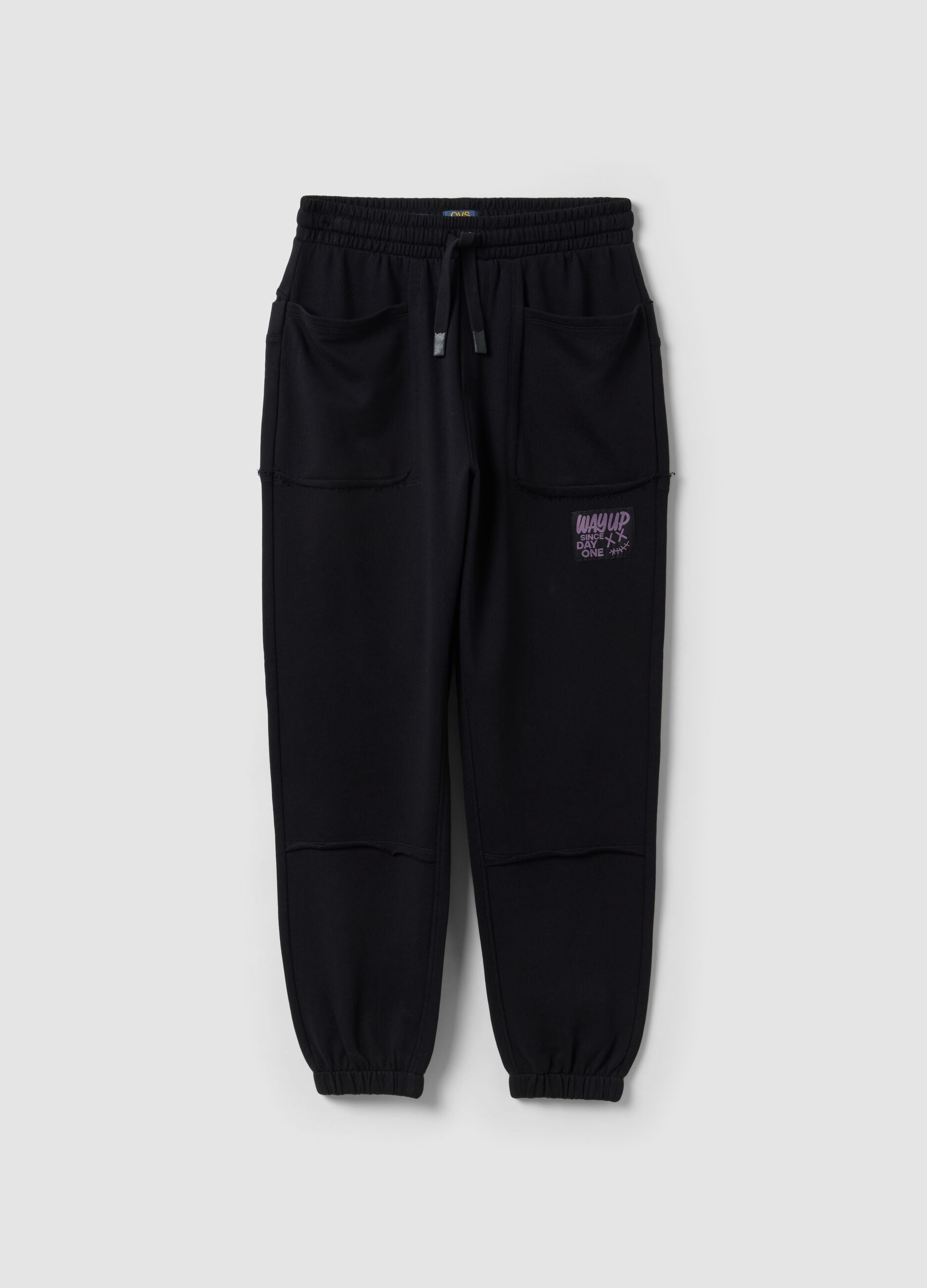 Black pure cotton jogger trousers with "Way Up" graphic for boys