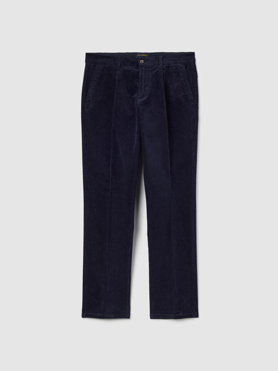 Blue regular fit cotton blend trousers_4