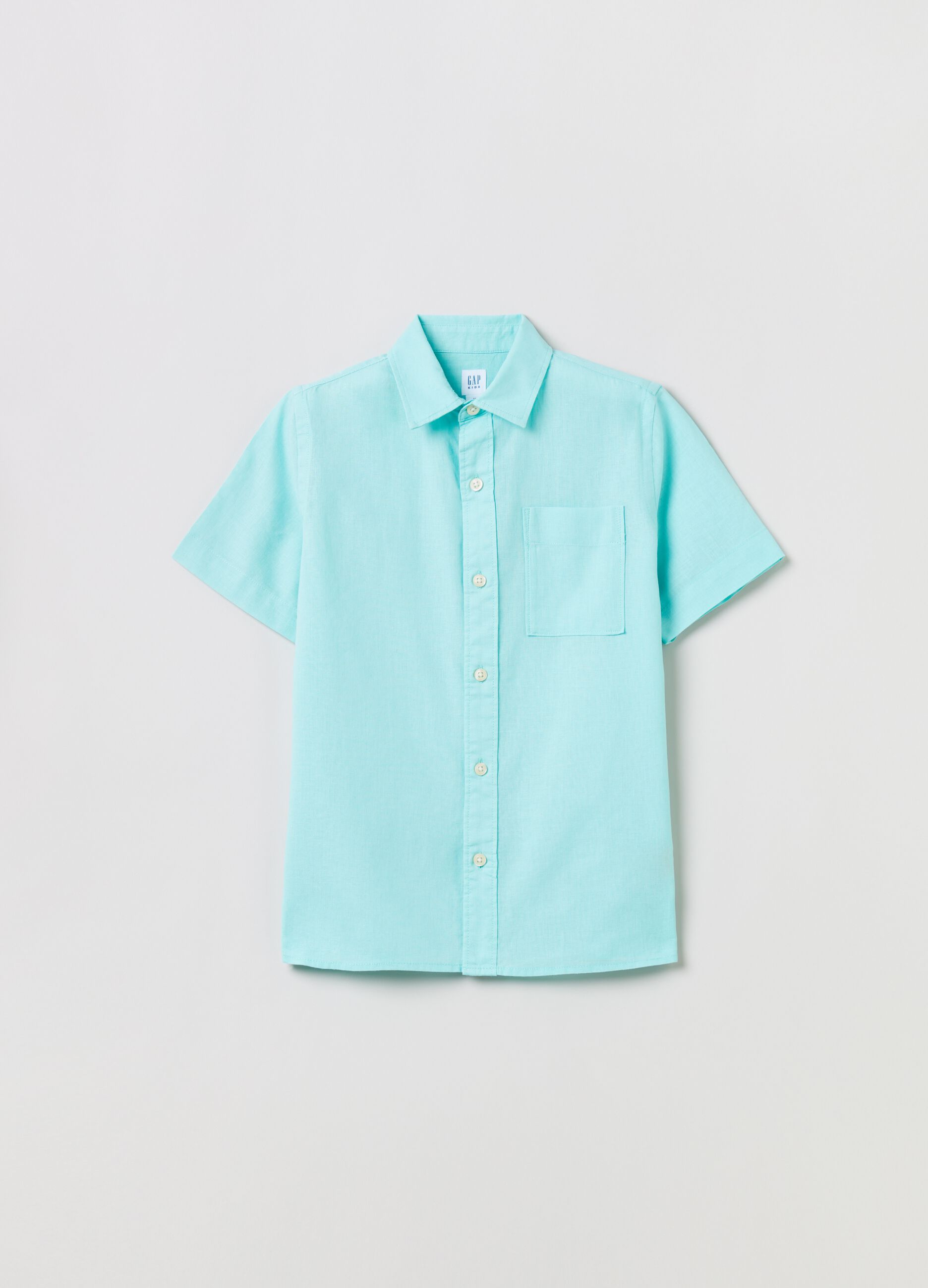 Linen and cotton shirt with short sleeves