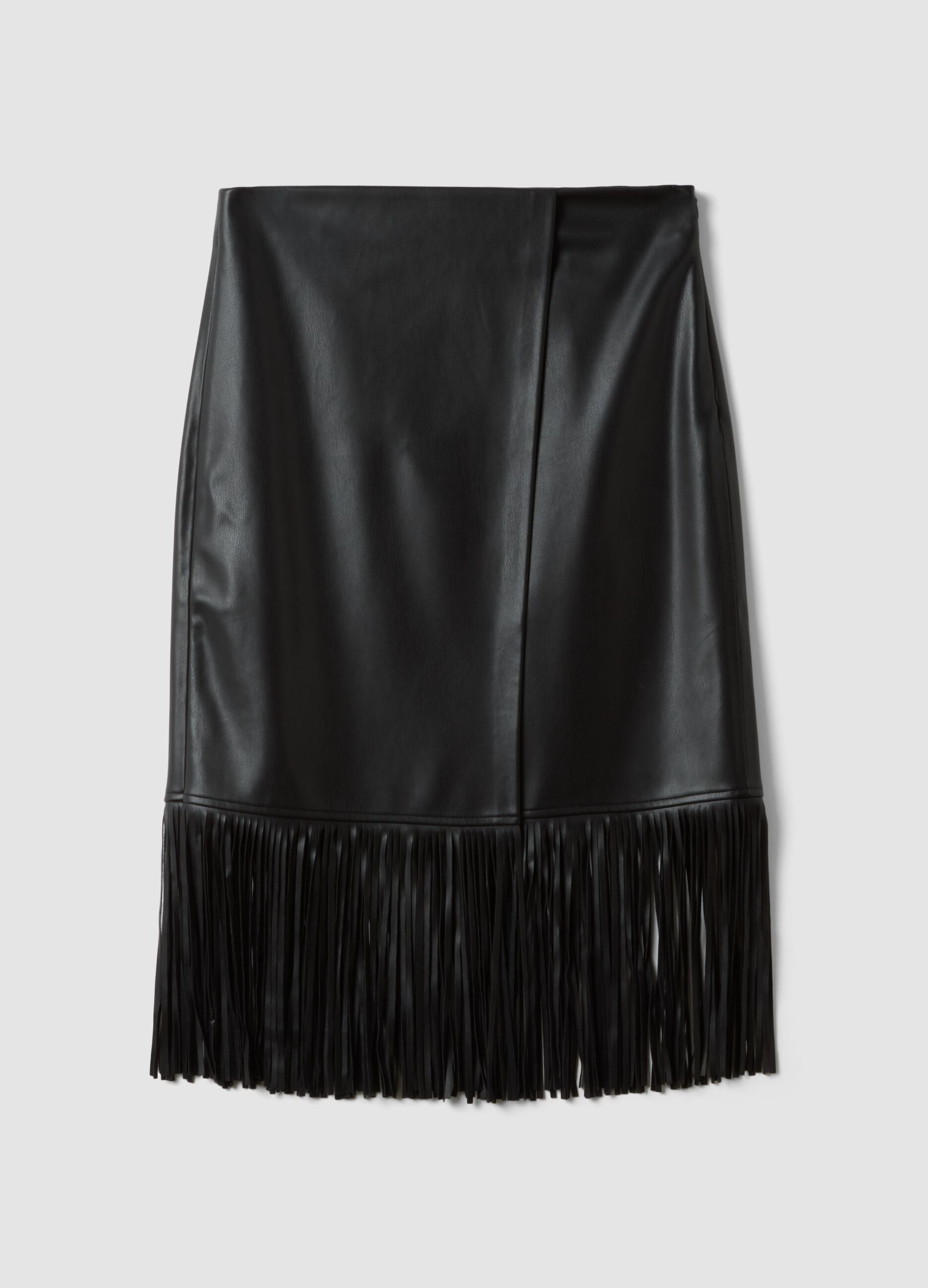 Black midi skirt with fringe hem
