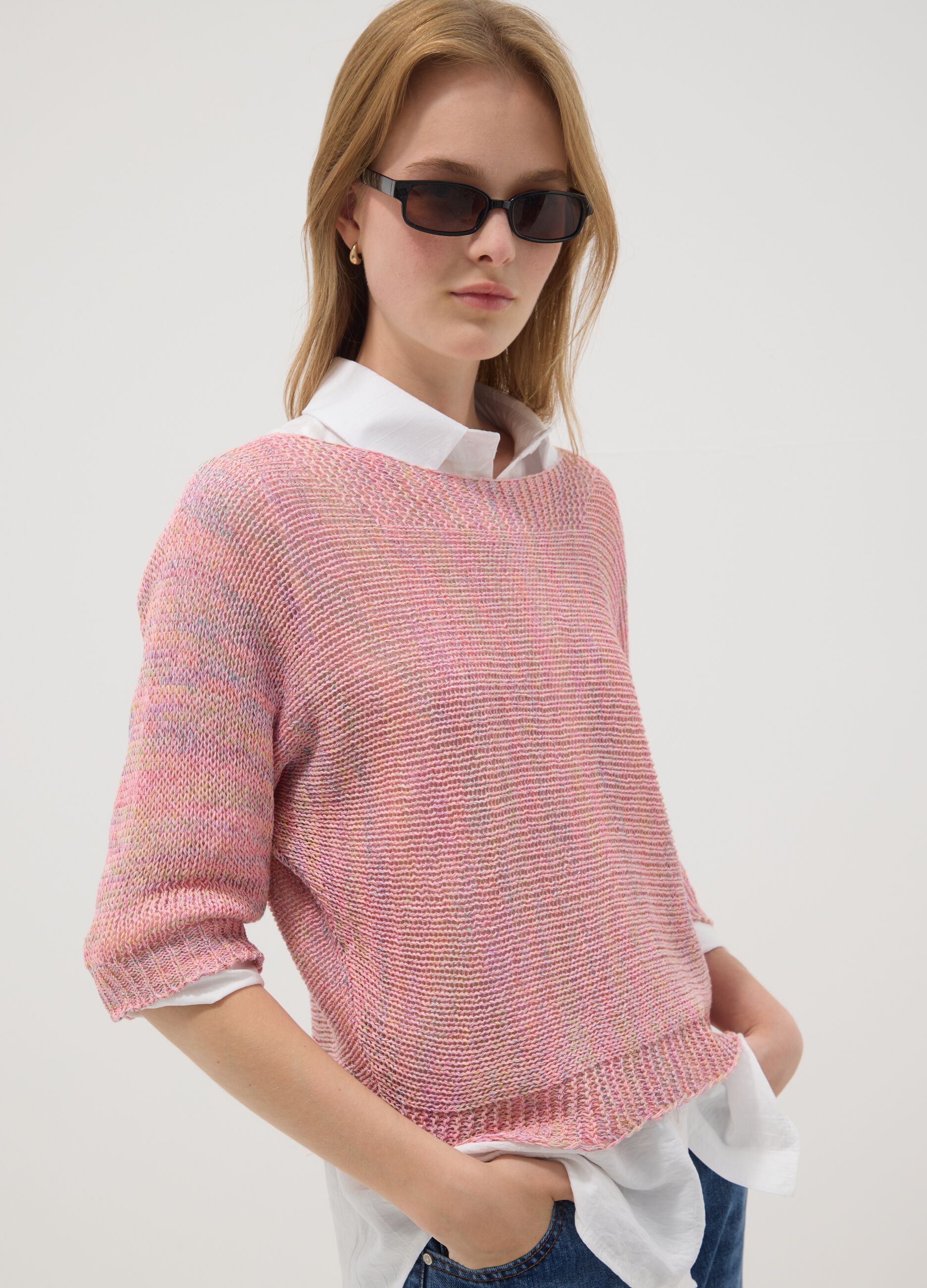 Pink viscose-blend knit top