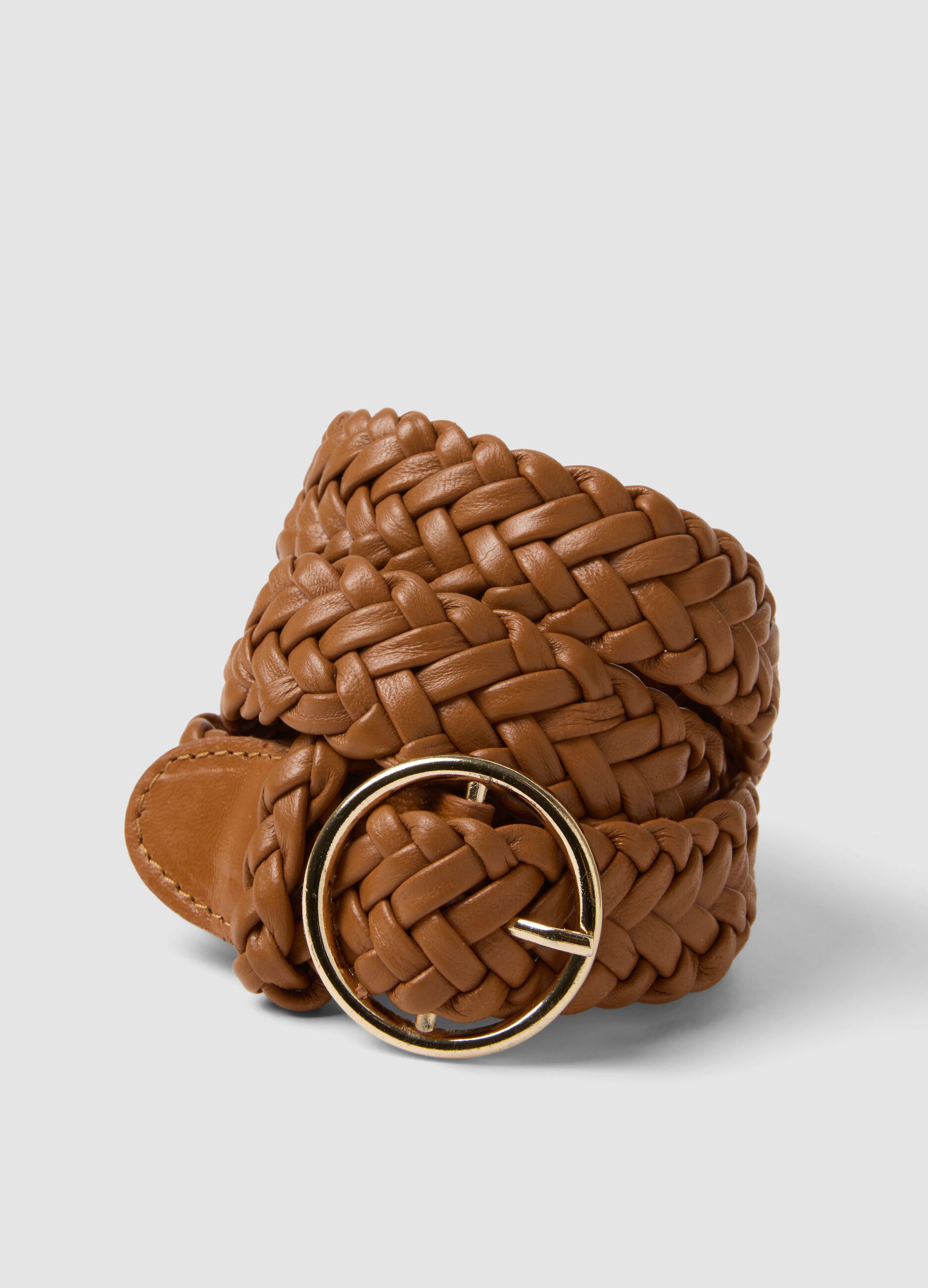 Brown braided belt in pure goat leather