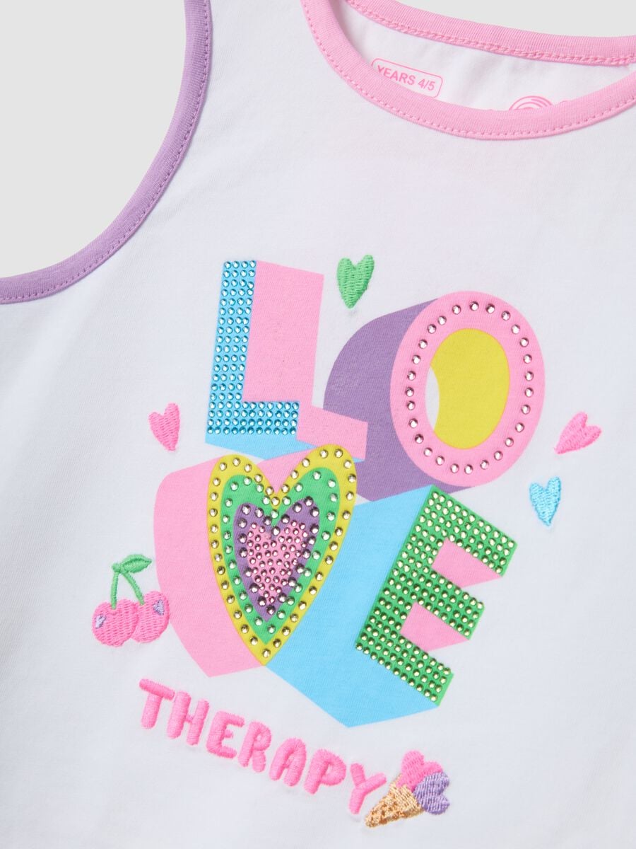Tank top bianco in cotone elasticizzato con stampa per bambina regular fit_2