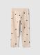 Girls' beige stretch cotton slim fit leggings with designs_1