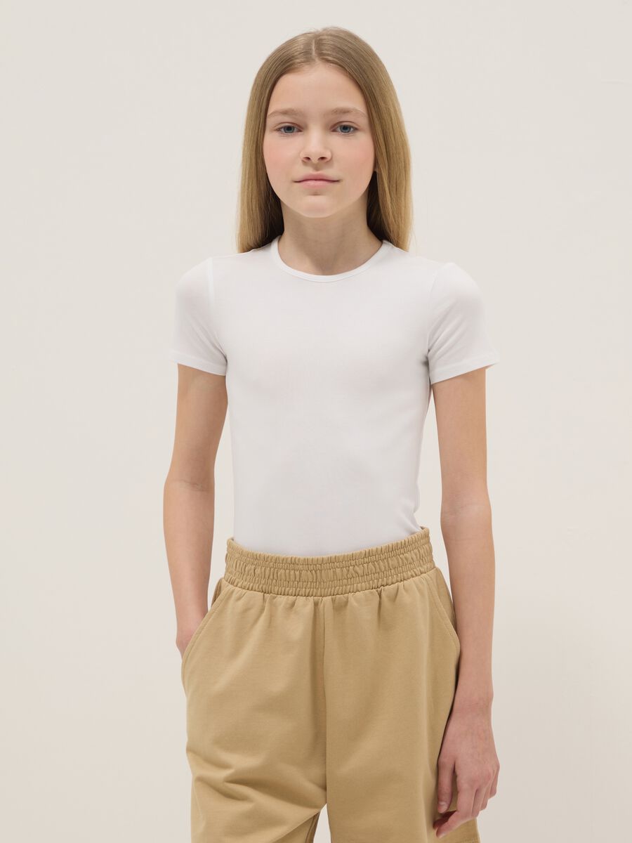 Girl's fitted white stretch cotton bodysuit_0