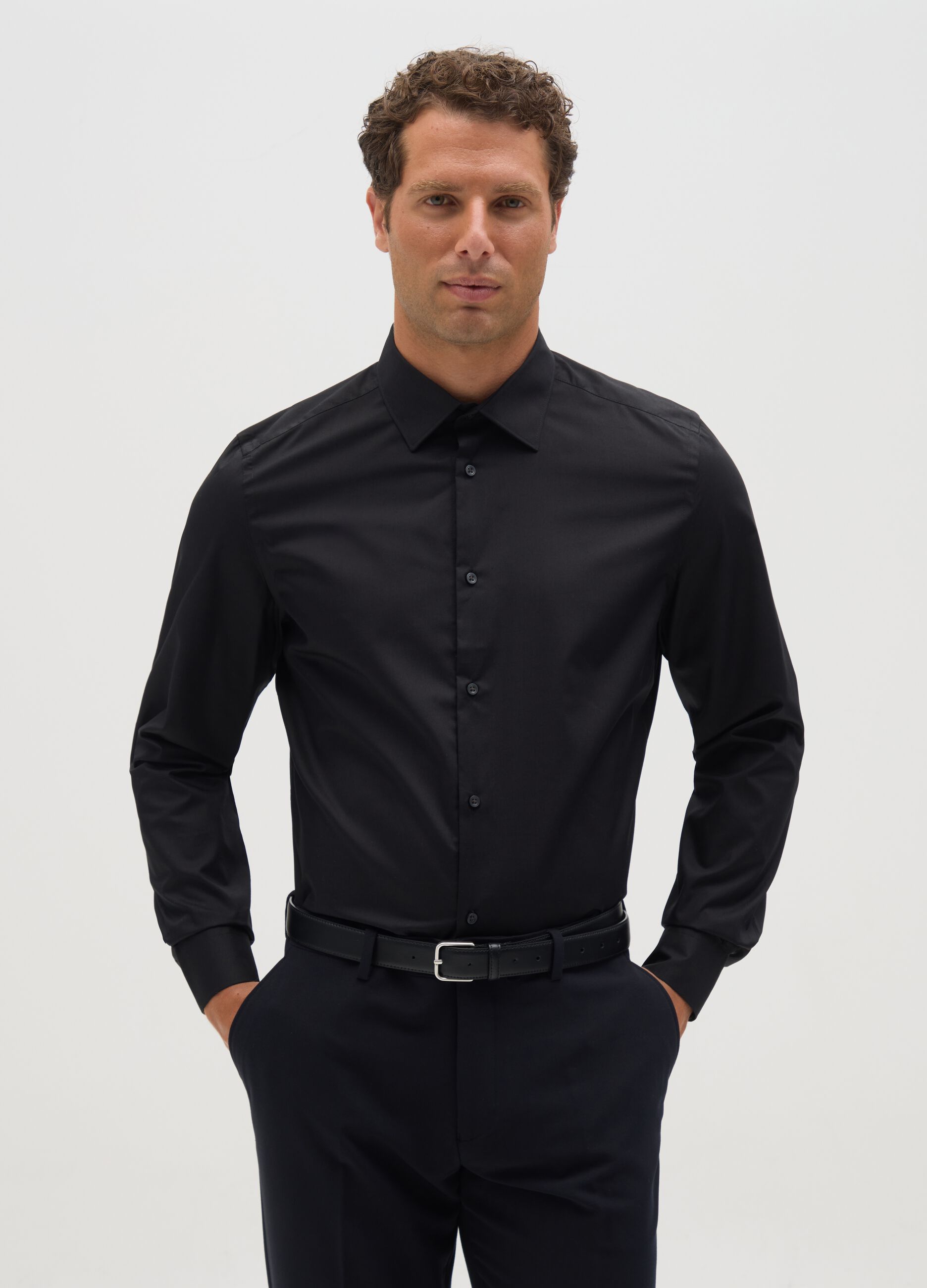 Slim Black Cotton Blend Shirt