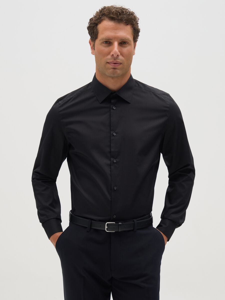 Slim Black Cotton Blend Shirt_0