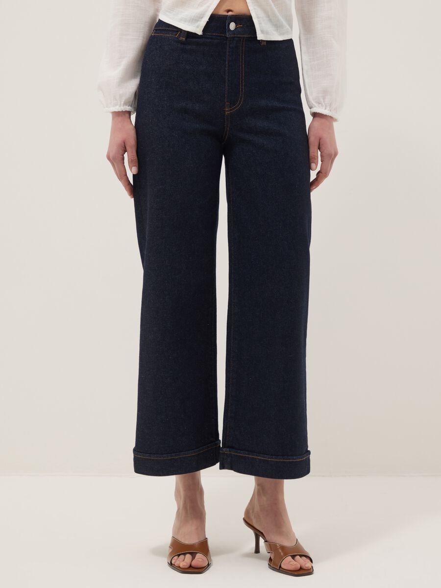 Jeans wide leg in cotone denim elasticizzato blu_1