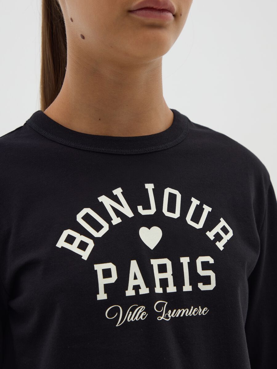 Girls' long-sleeve black pure cotton top_1