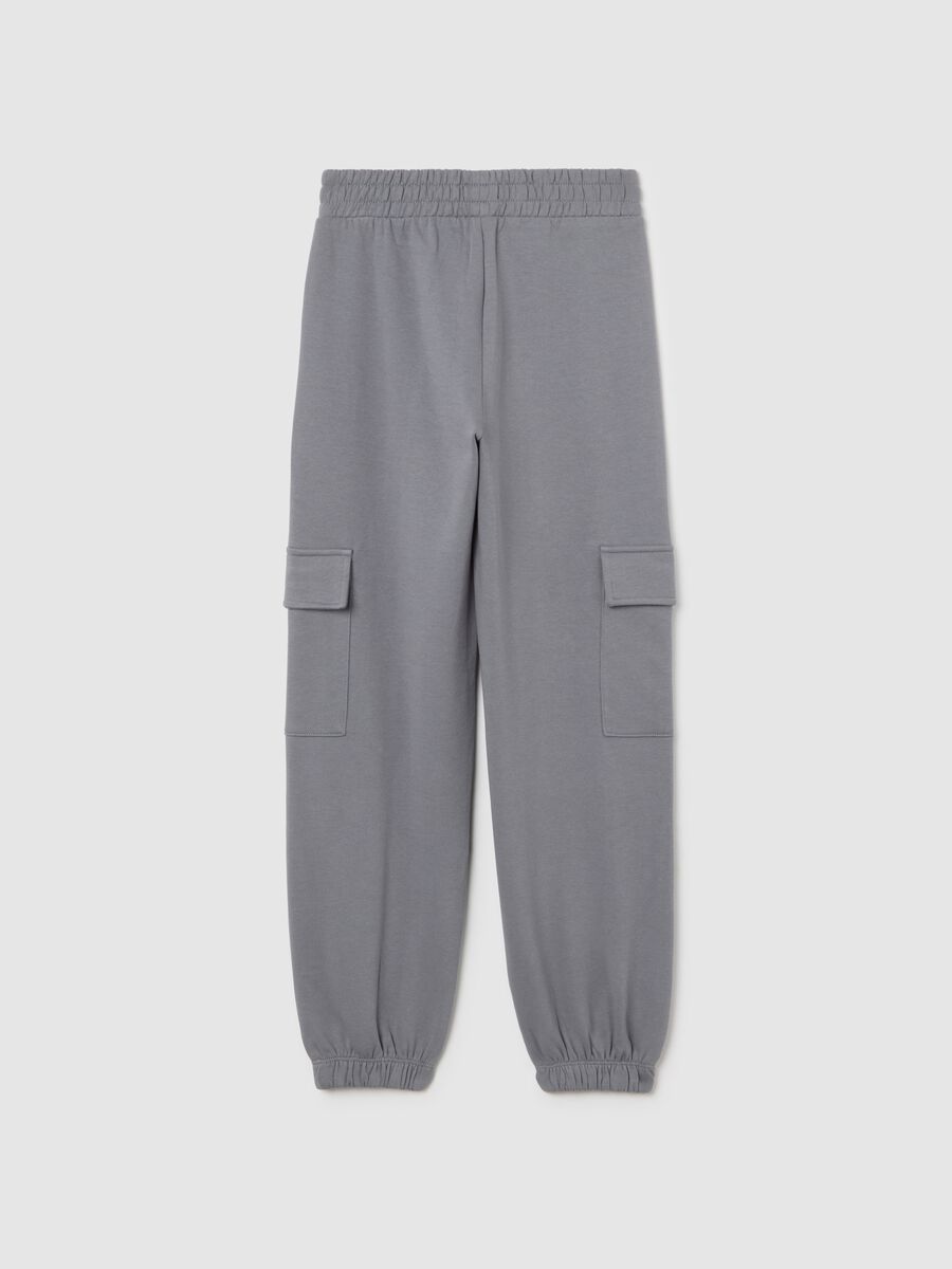 Girls' grey jogger pants in pure cotton with relaxed fit_1