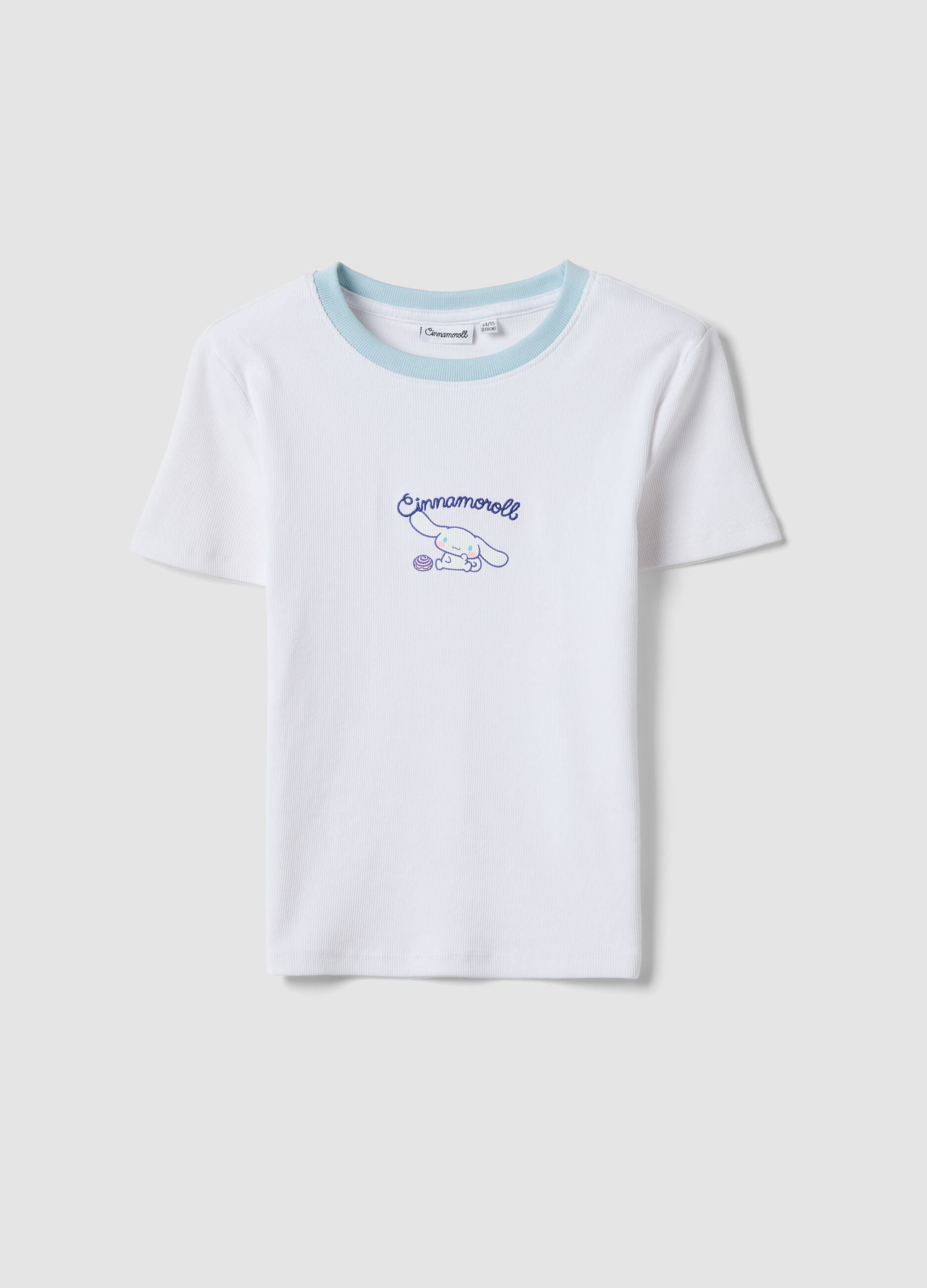 T-shirt fitted bianca in cotone elasticizzato da ragazza con ricamo