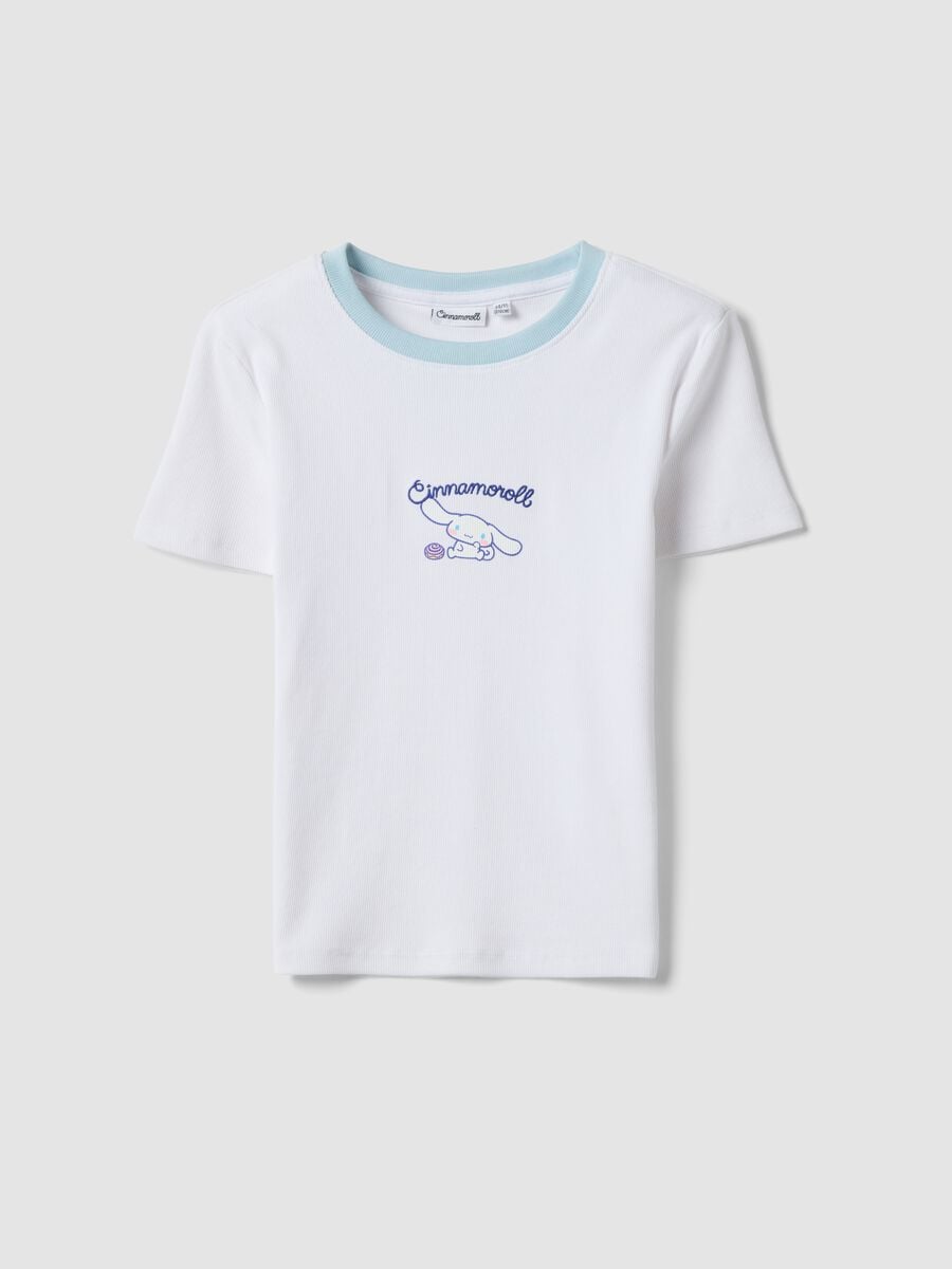 T-shirt fitted bianca in cotone elasticizzato da ragazza con ricamo_3