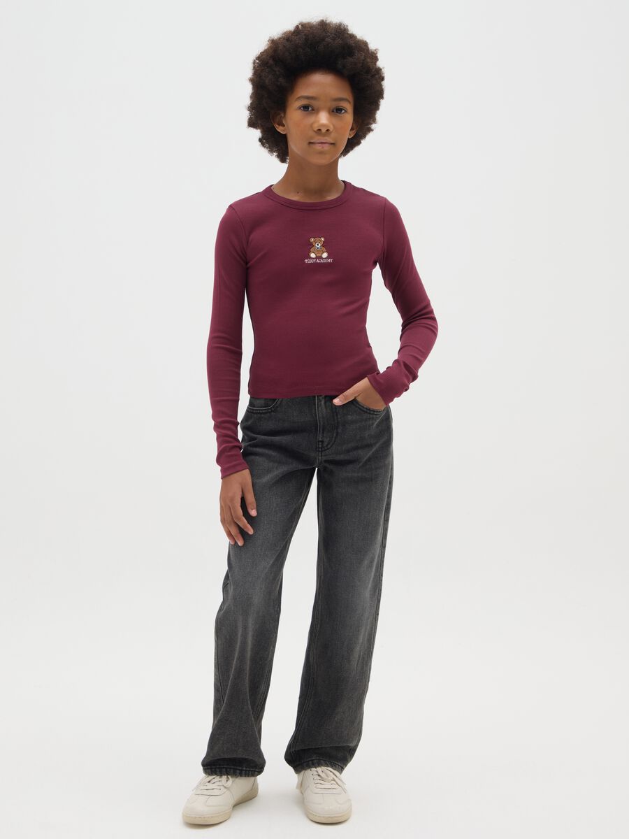 Jeans da ragazza in misto cotone nero straight fit_1