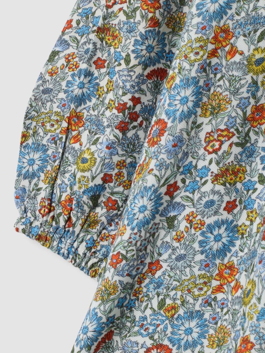 Abito multicolor in pura viscosa a fiori con colletto in pizzo_3