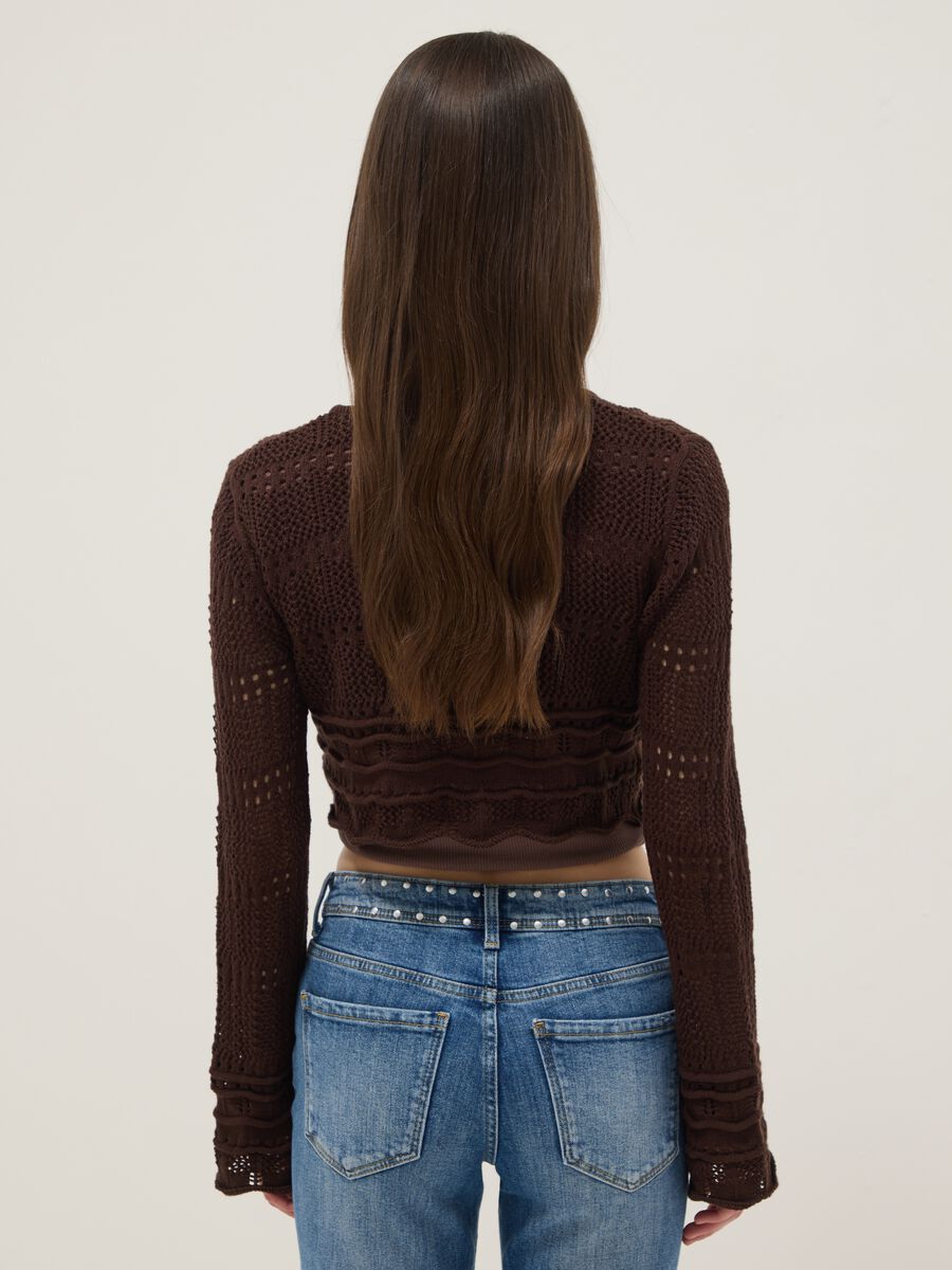 Cardigan in puro cotone marrone regular fit lavorato a maglia deep V_2