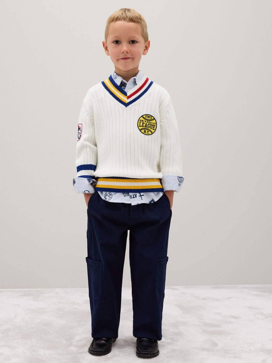 Blue stretch cotton kids' baggy trousers_1