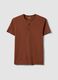 Brown pure cotton regular fit T-shirt with Henley collar_4