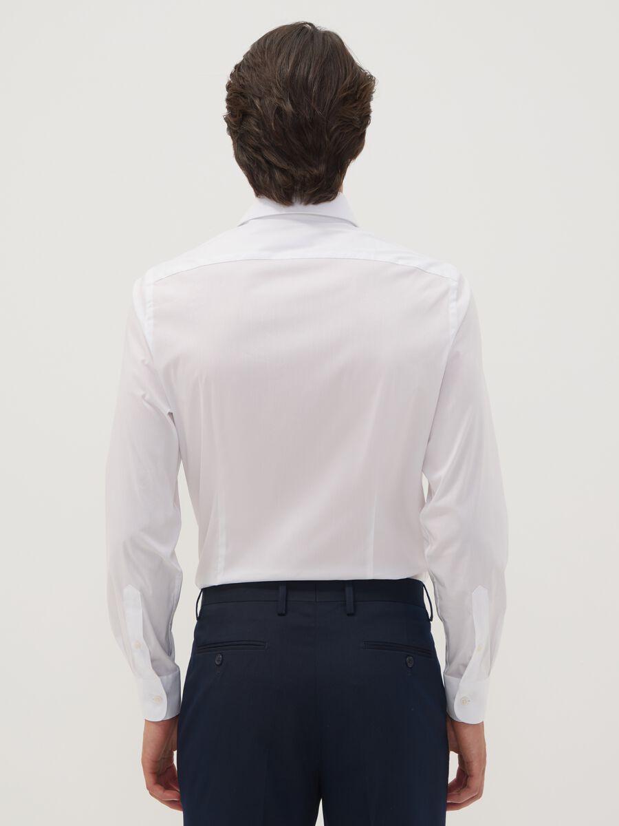 White stretch cotton poplin shirt with French collar, slim fit_3