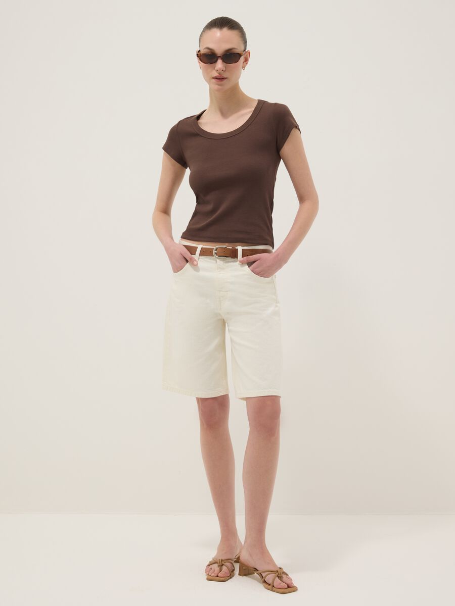 Brown fitted short sleeve cotton stretch T-shirt_2