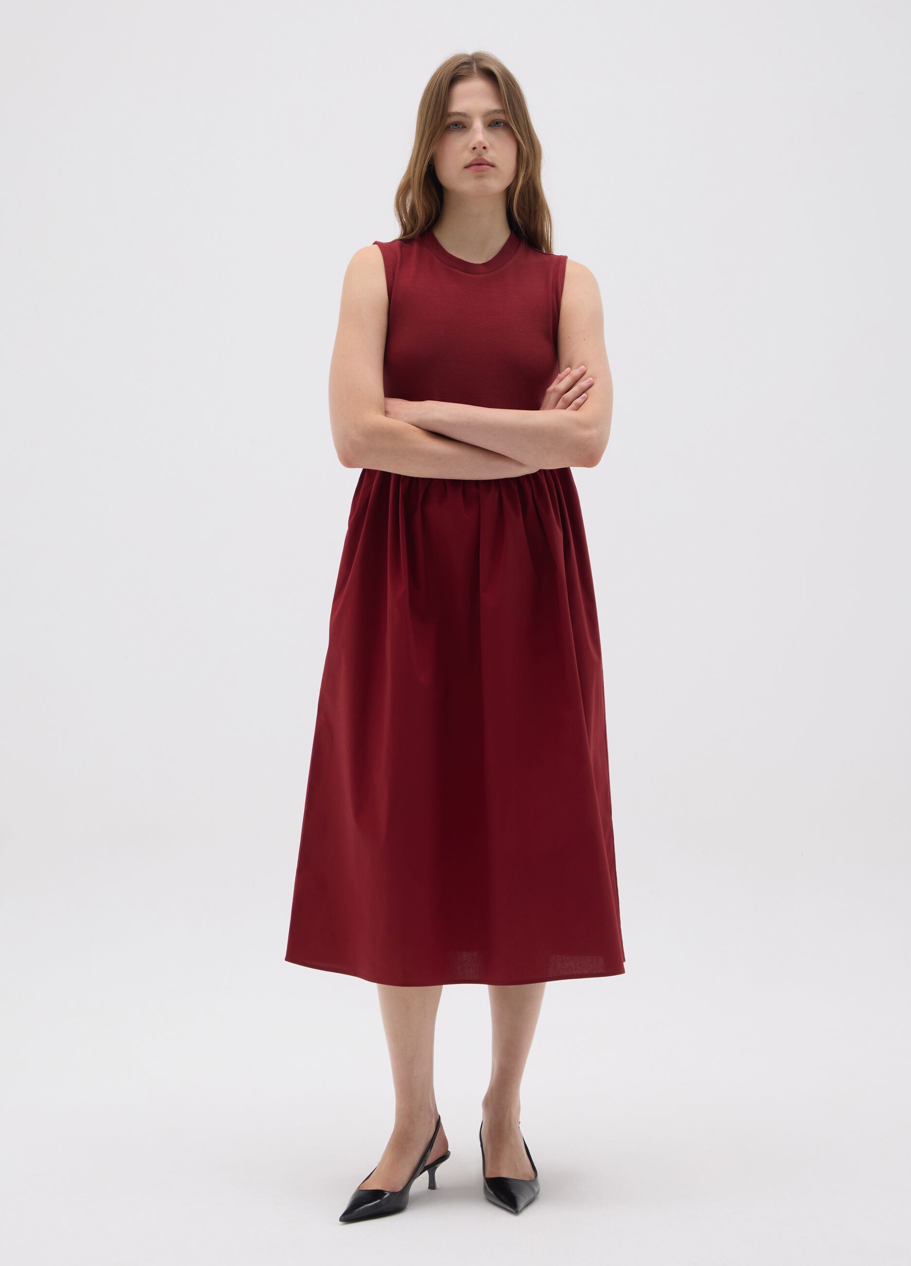Red cotton midi dress with regular fit