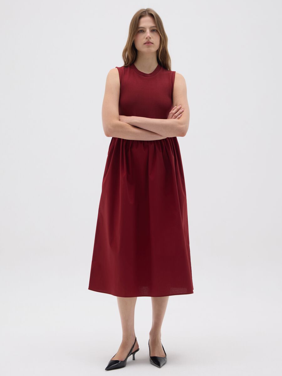 Abito midi in cotone rosso regular fit_0