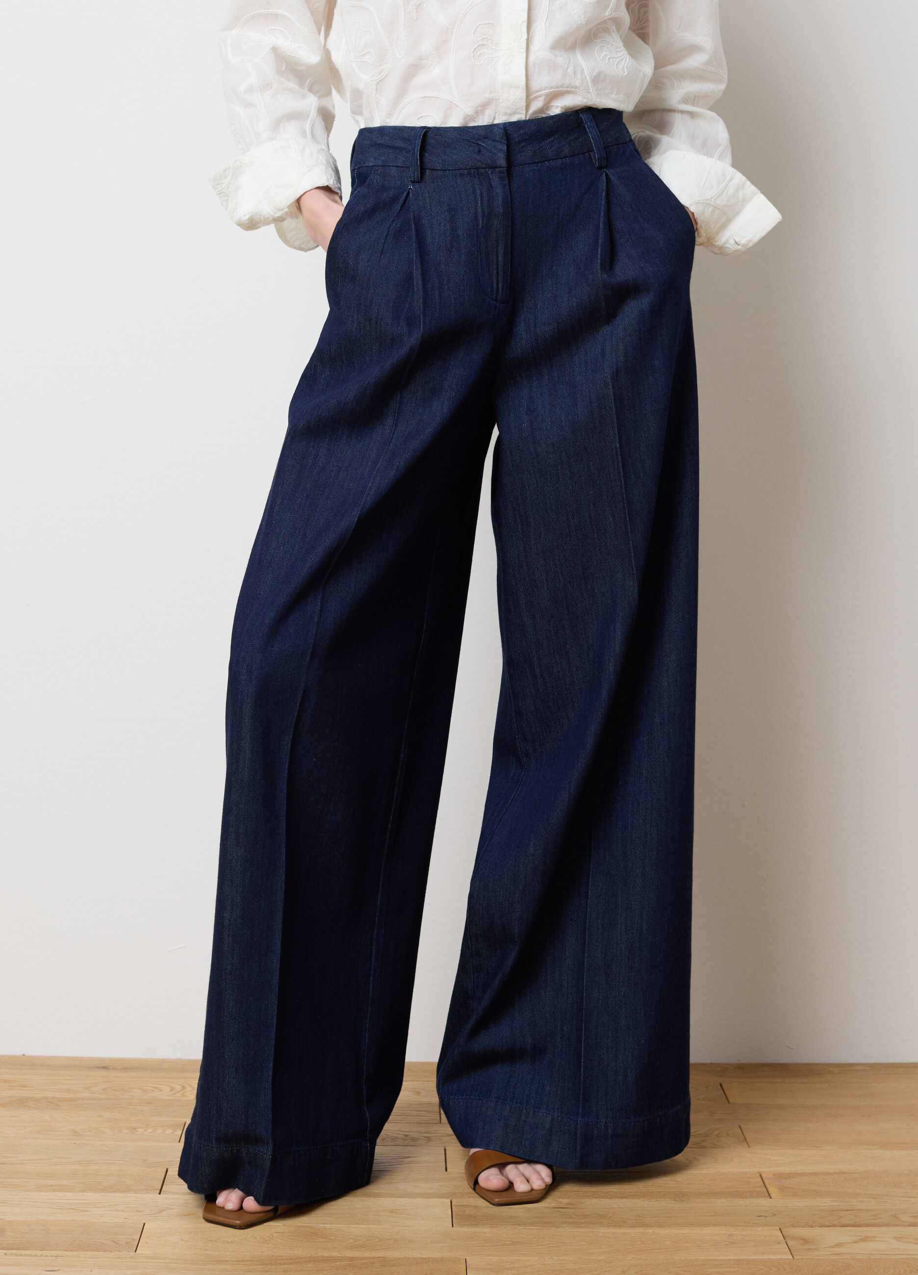 Pantaloni palazzo da donna in puro cotone blu 