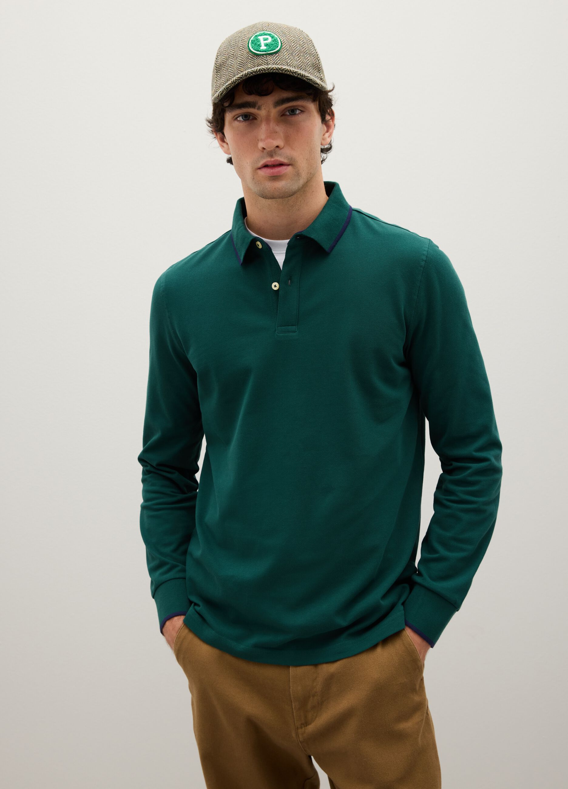 Green pure cotton polo regular fit