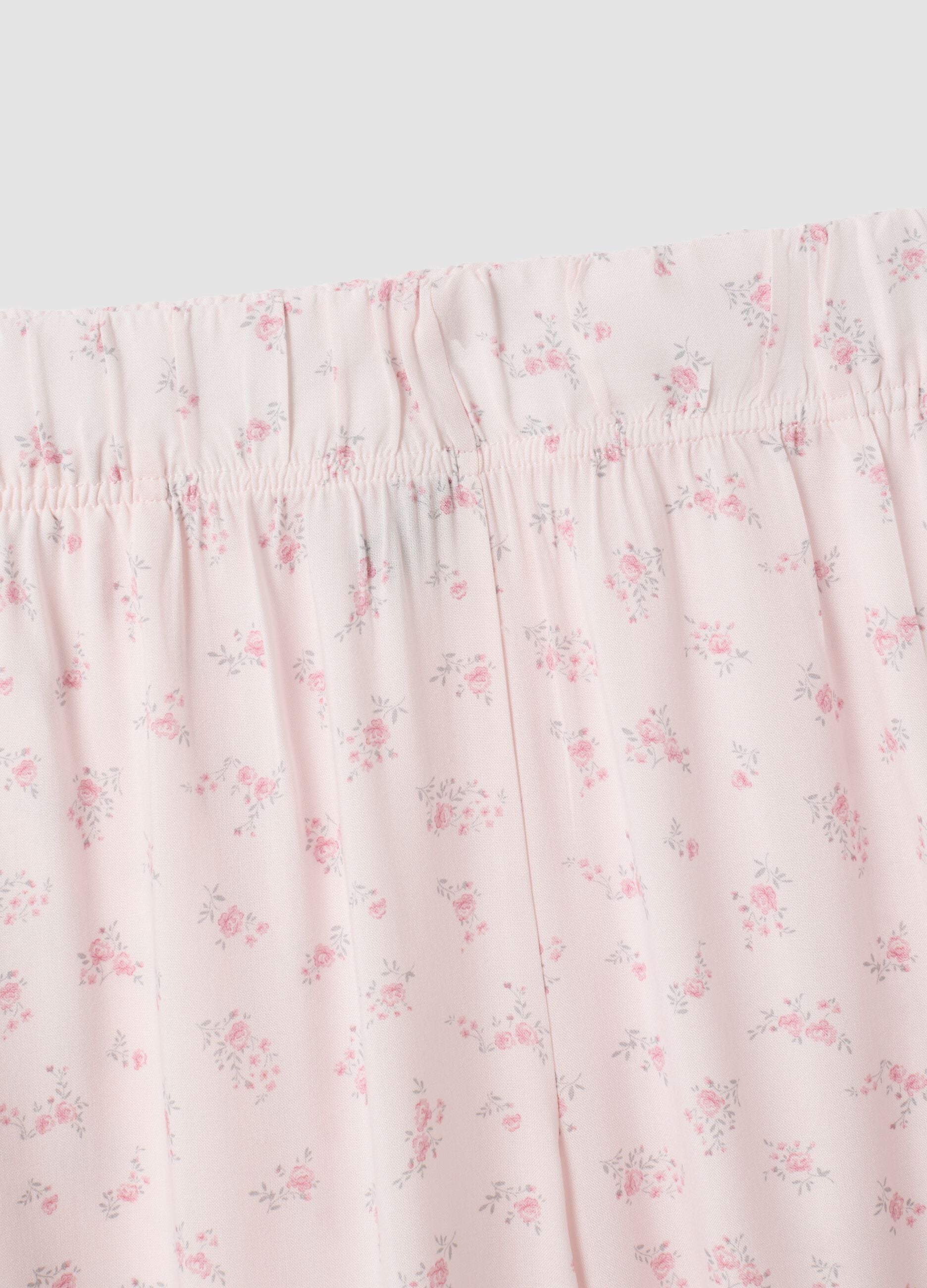 Pink pure viscose floral print pyjama trousers