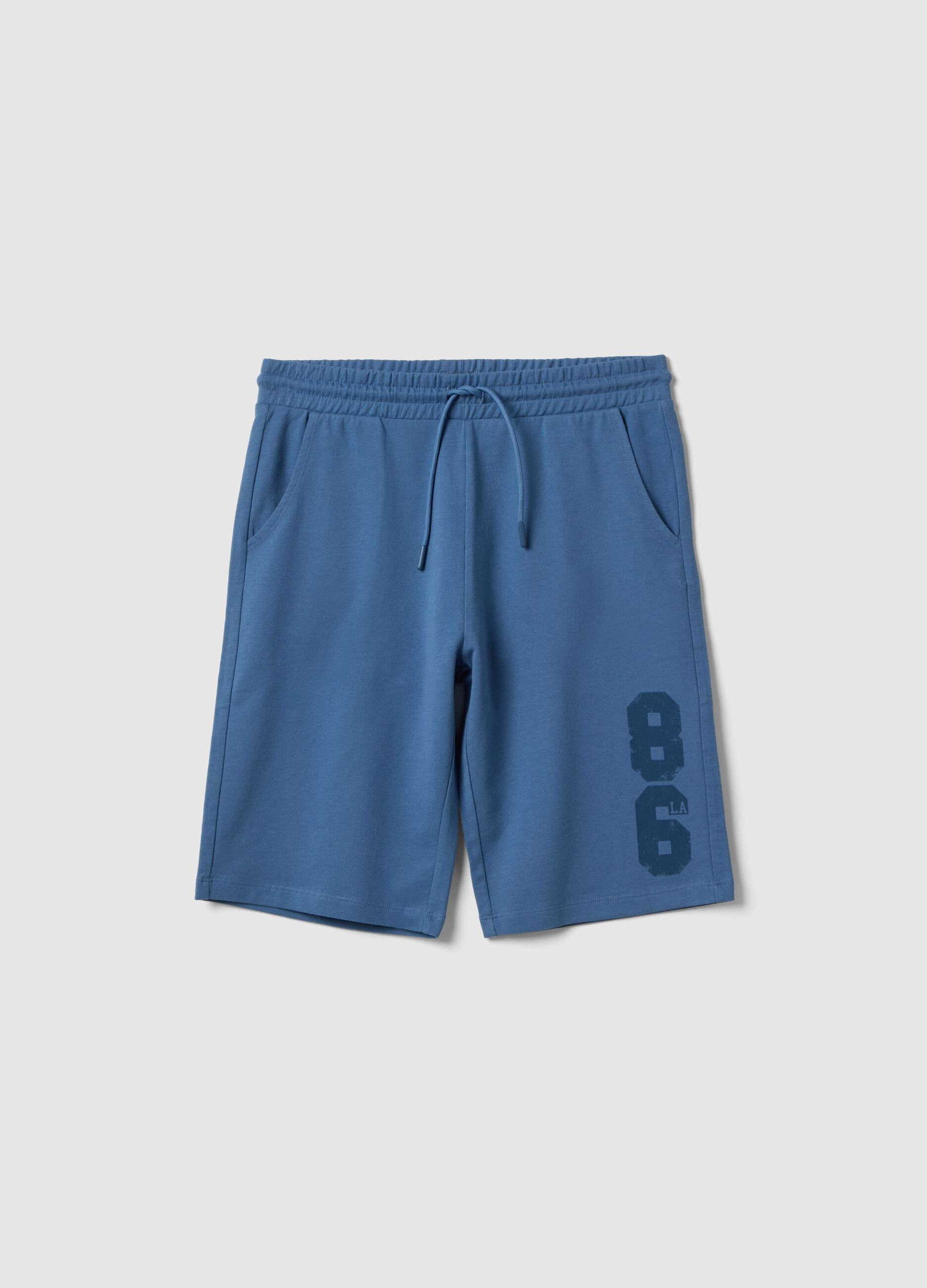 Boys' blue pure cotton shorts, regular fit with print