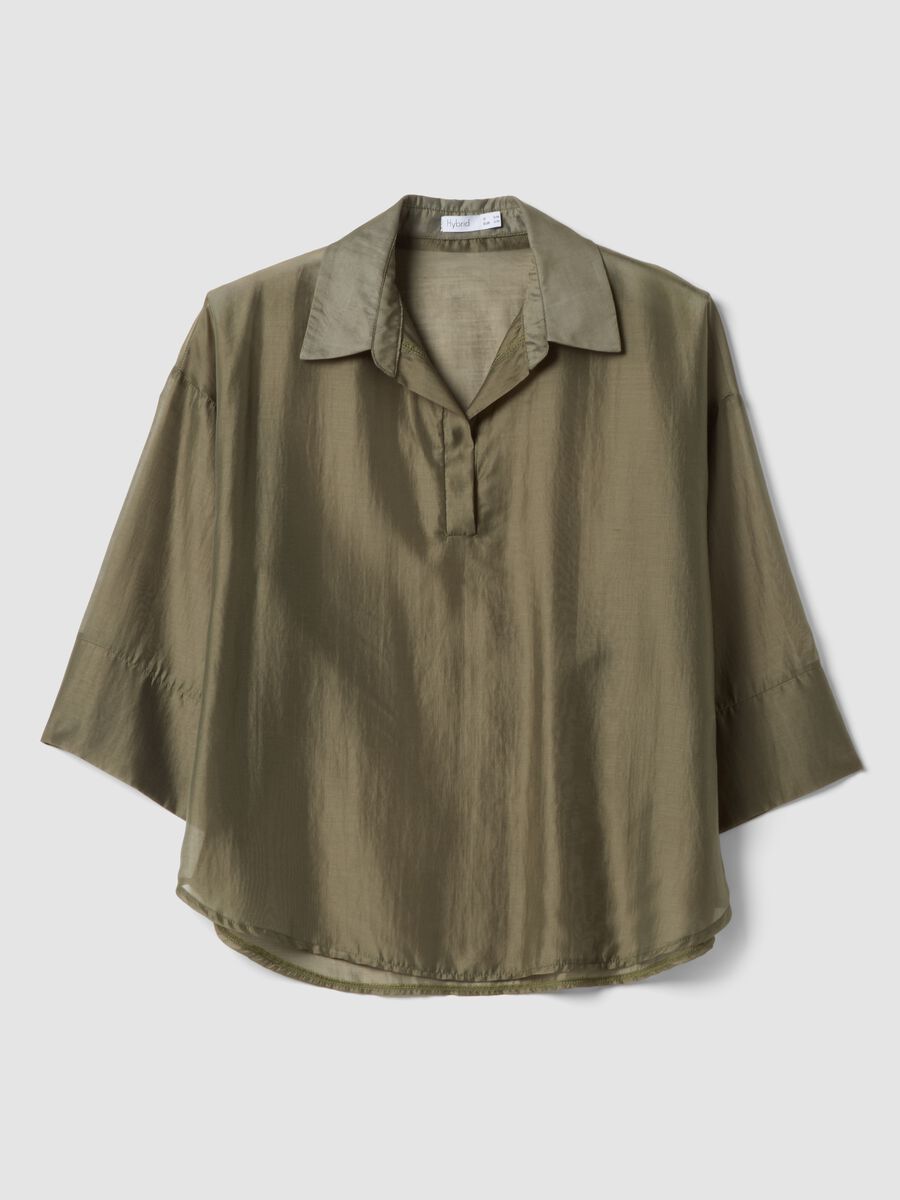 Blusa verde a maniche lunghe in misto viscosa regular fit_4