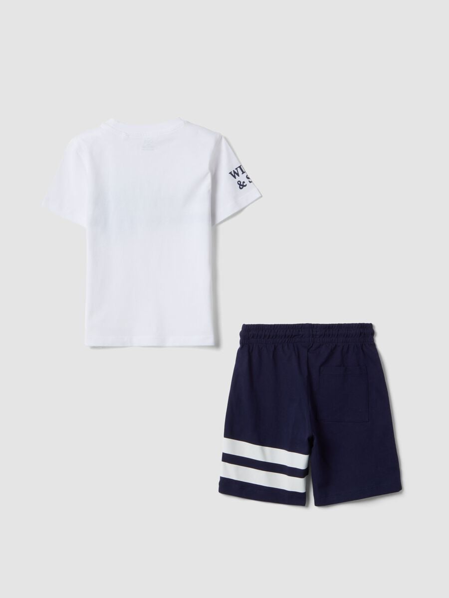 White and blue pure cotton set with T-shirt and shorts_1