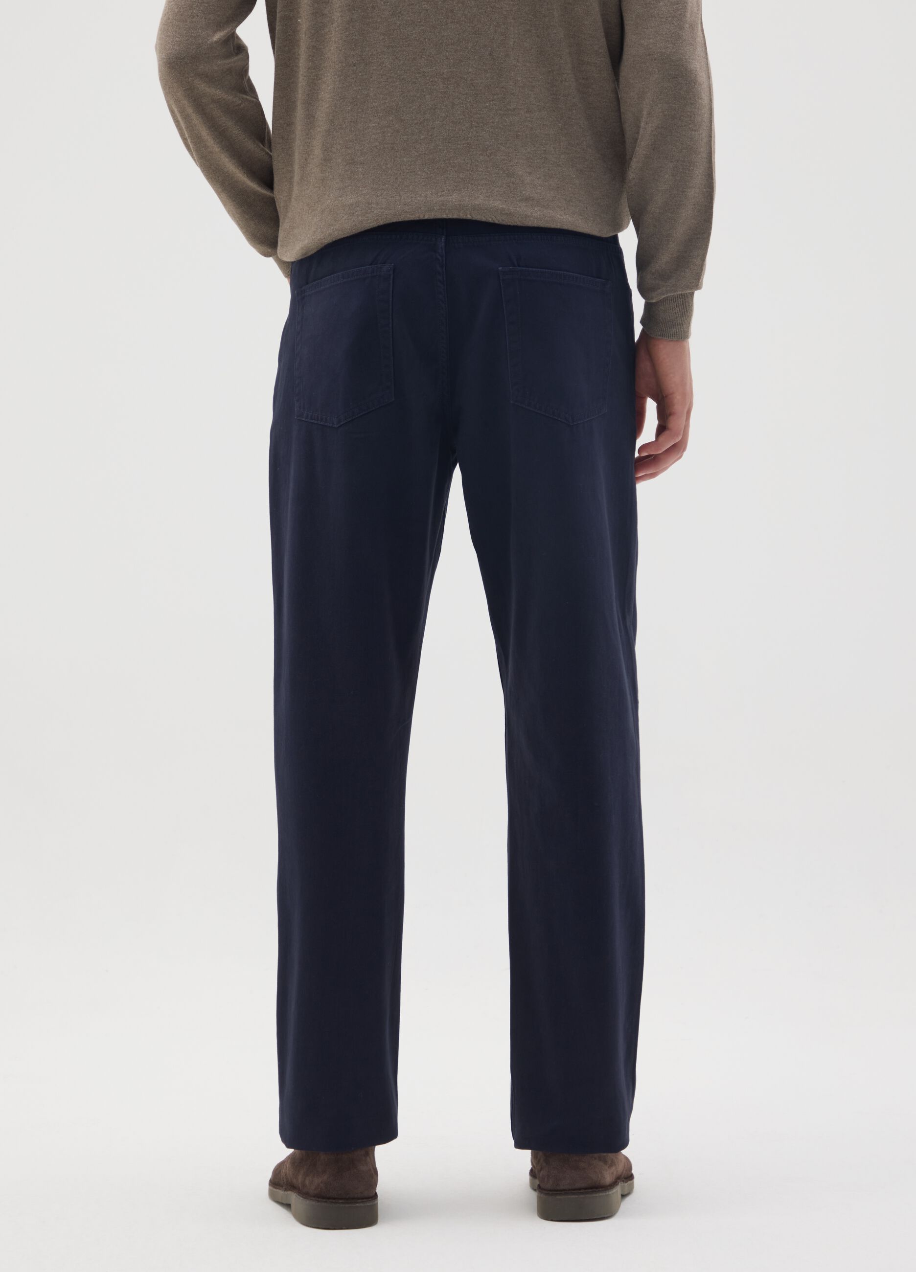 Regular Fit Blue Pure Cotton Trousers