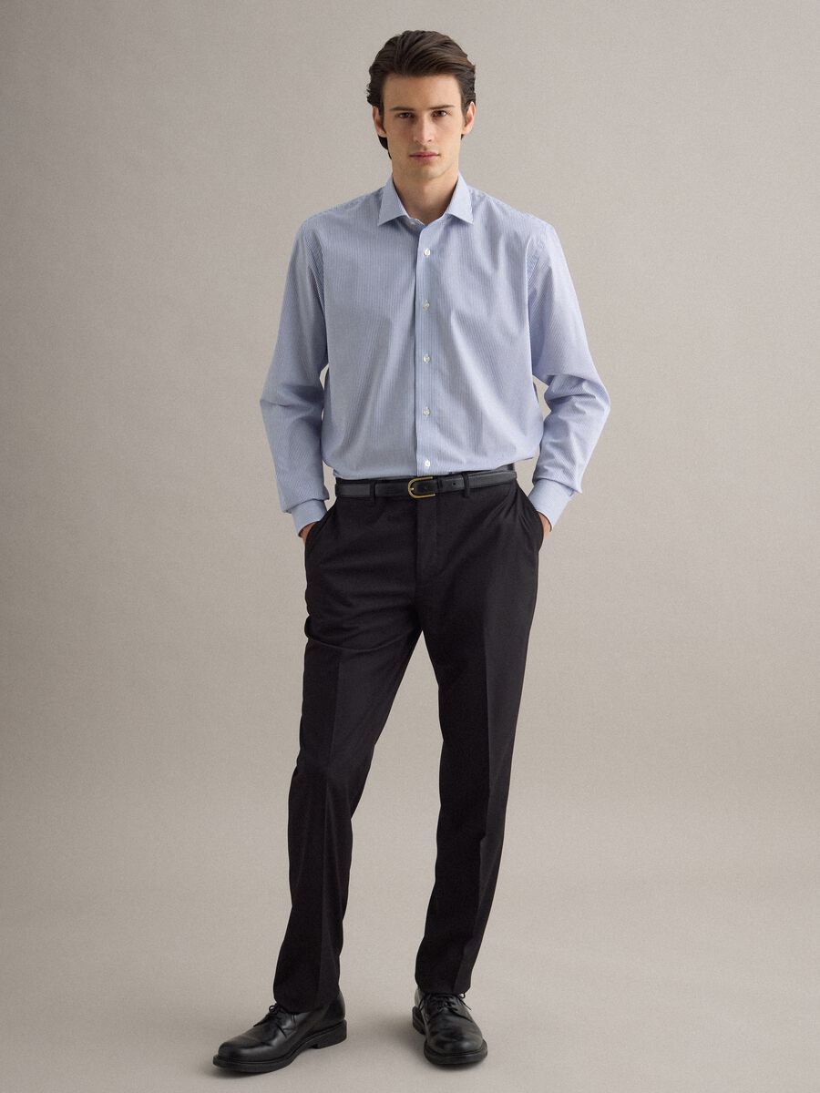 Men's pure cotton blue and white striped regular fit easy iron shirt_2