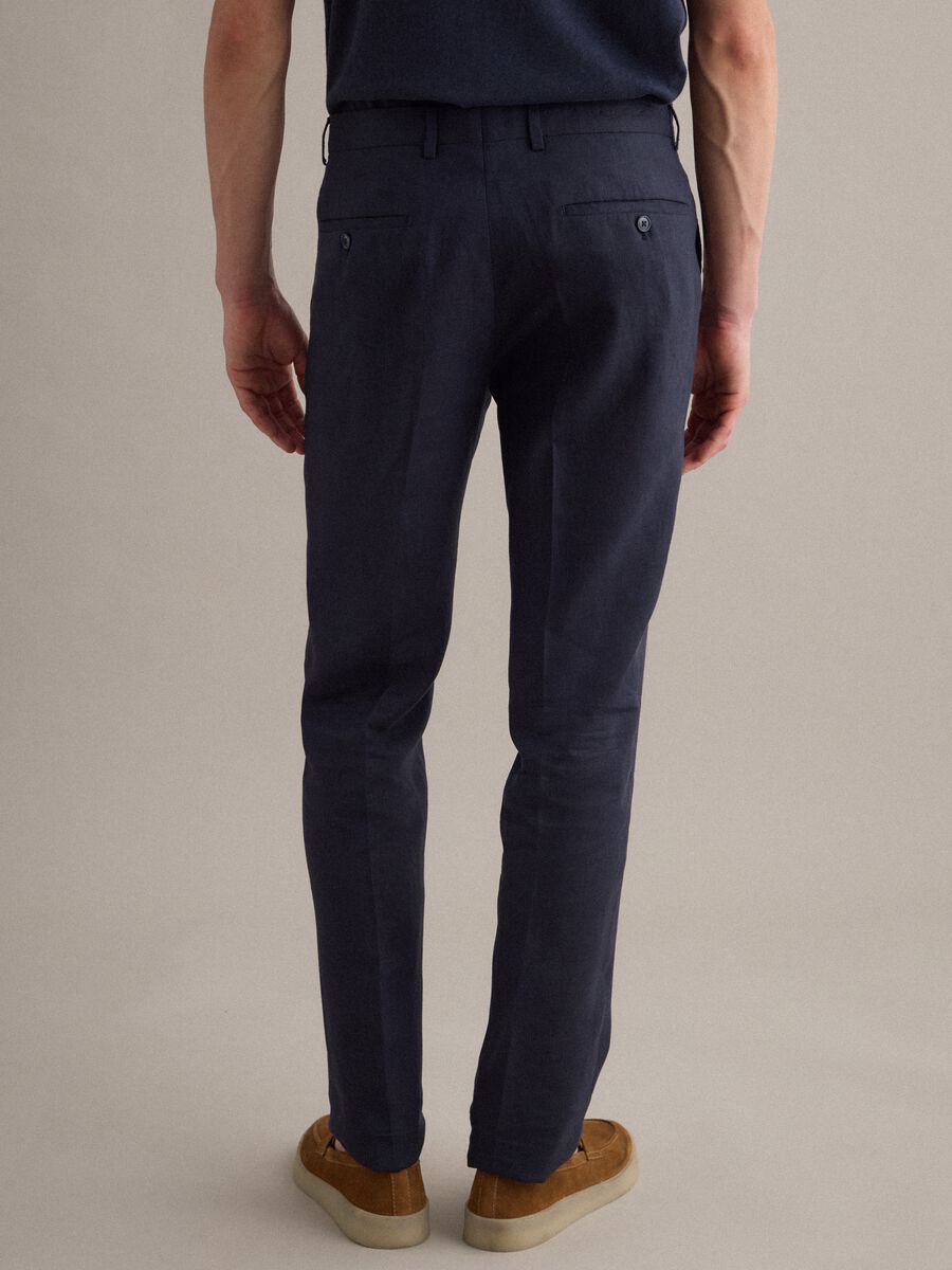 Pantaloni in puro lino blu regular fit_2