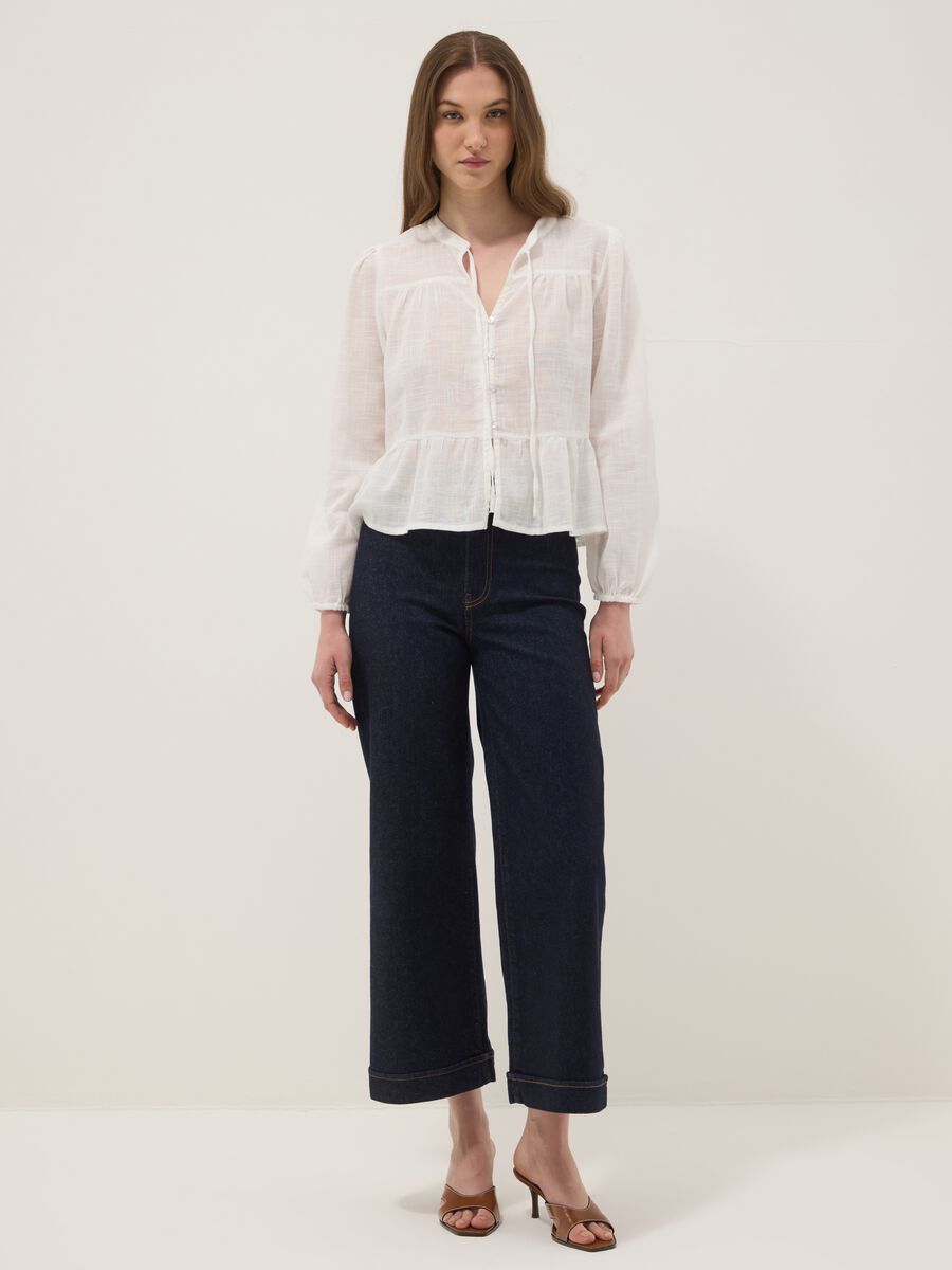 Jeans wide leg in cotone denim elasticizzato blu_0