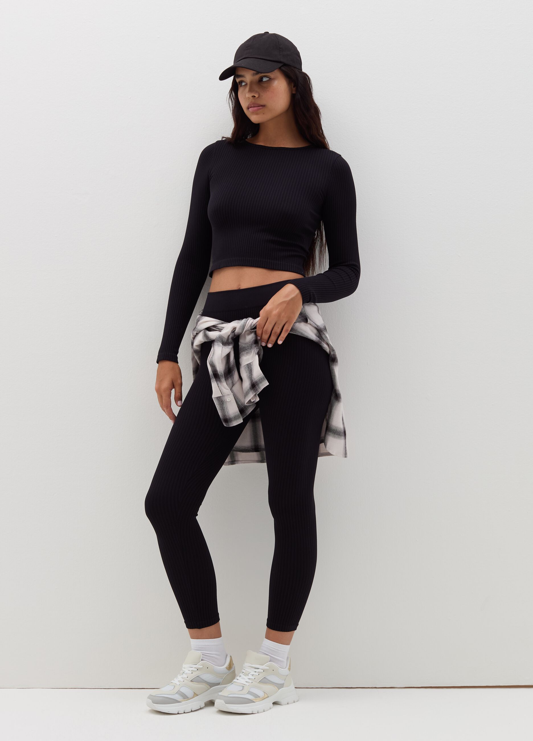 Stretch ribbed leggings